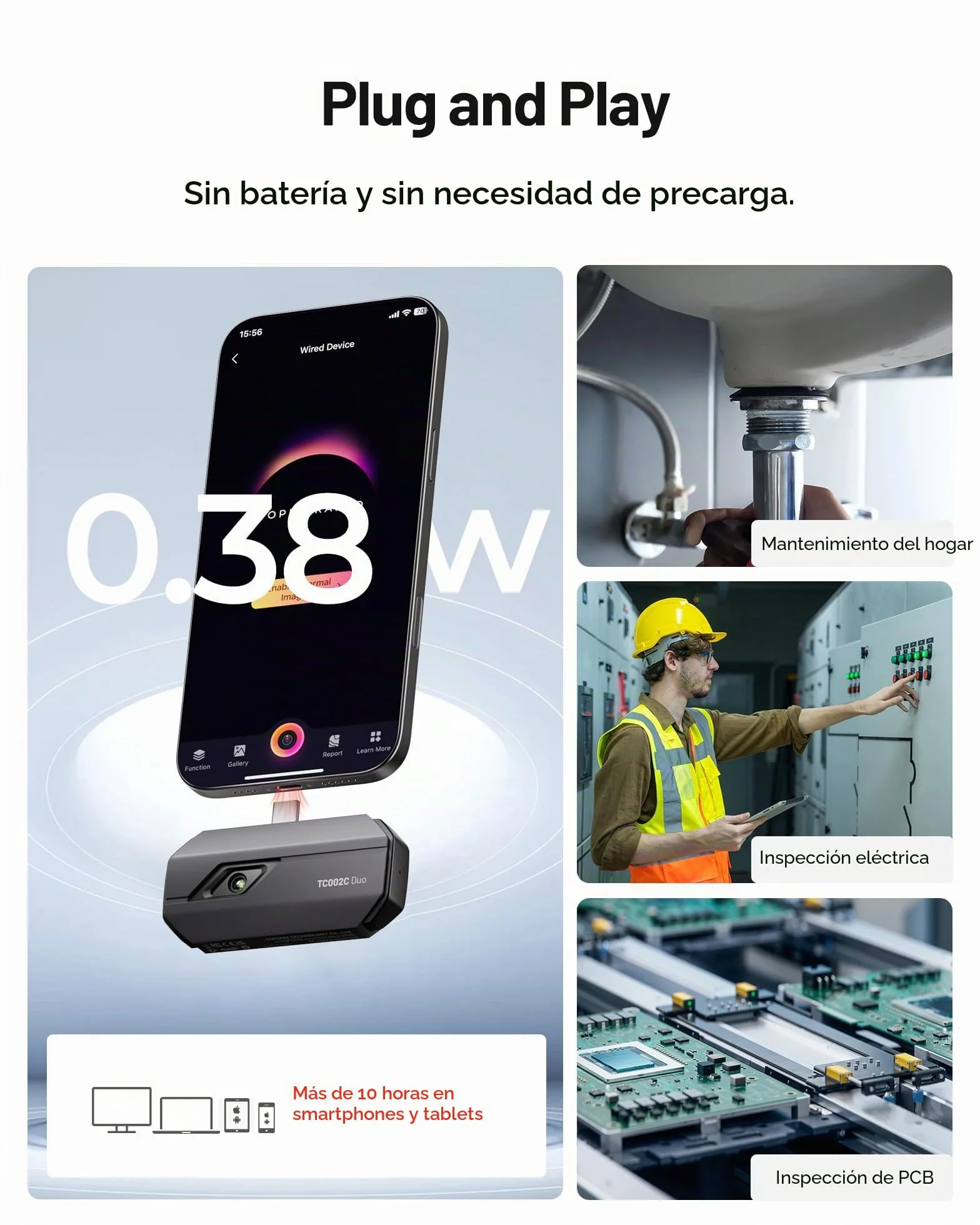 TOPDON Cámara termográfica TC002C Duo para Android/iOS, 512 x 384 TISR de alta resolución, -20 – 550 °C, 25 Hz, para smartphone, tableta, PC, USB, Lightning, cámara infrarroja para inspección