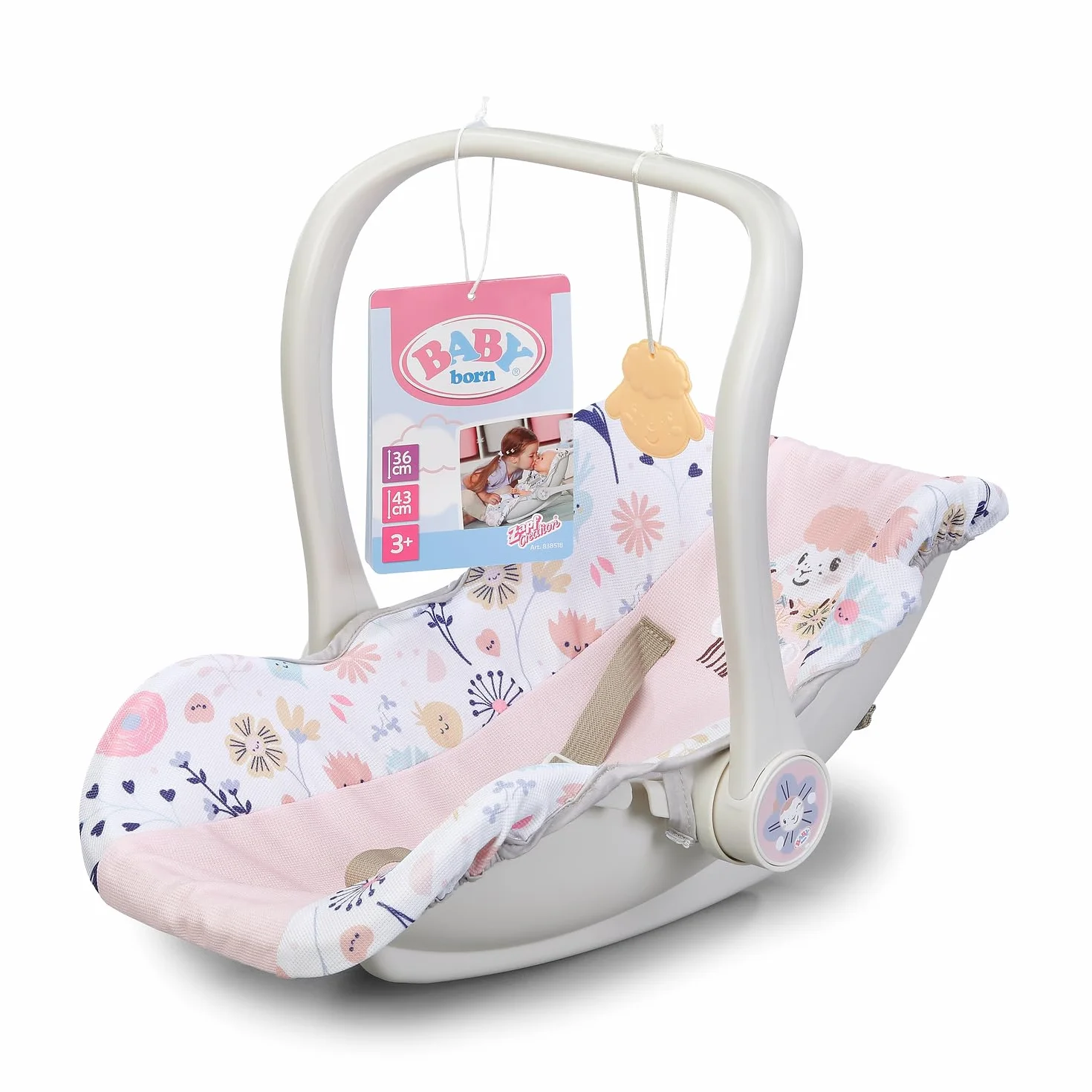 Baby Born Asiento de Coche para muñecas 36 cm 43 cm diseño Floral asa Transporte Ajustable arnés 3 Puntos