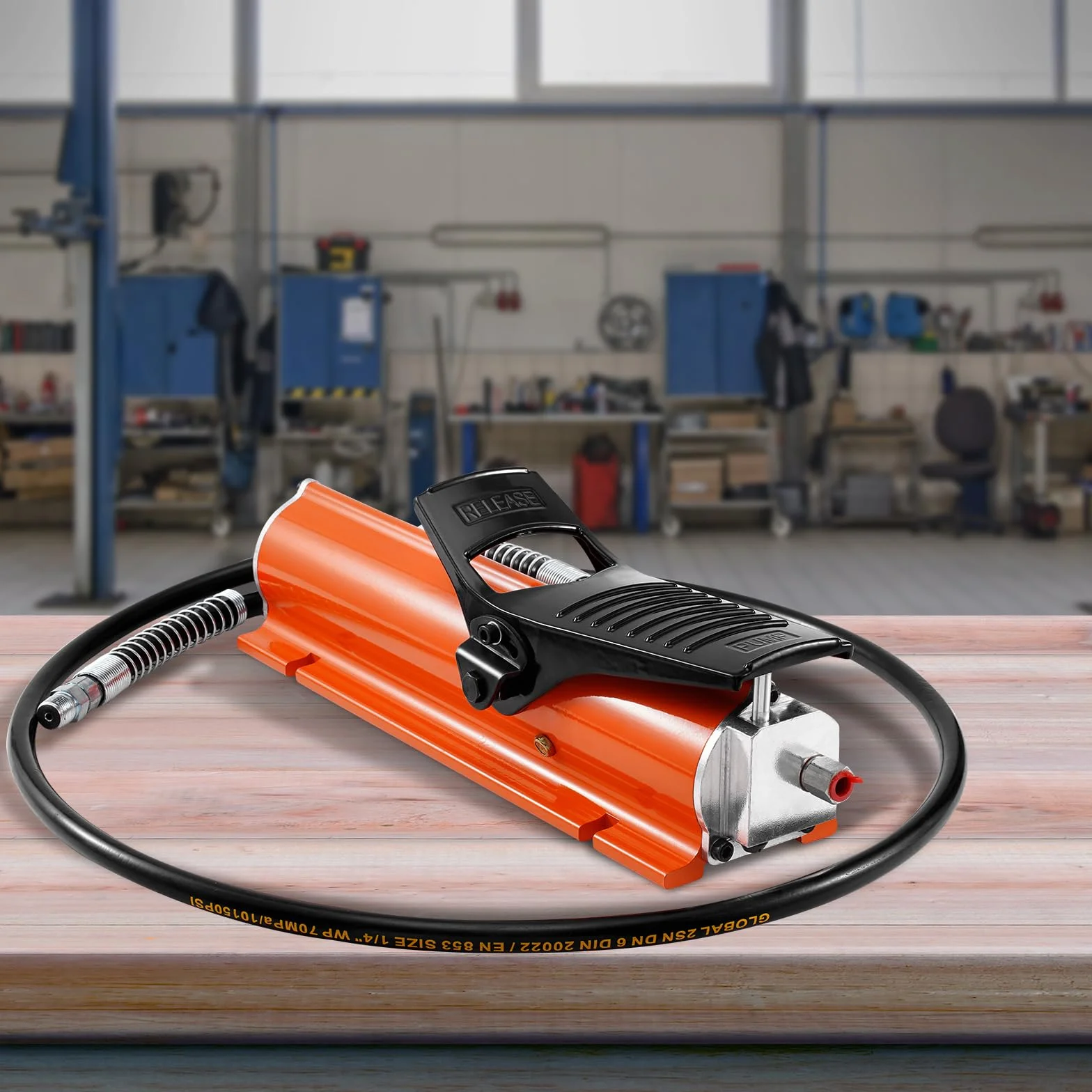VEVOR Bomba Hidráulica Neumática de 10000 PSI con Depósito de 0,69 L, Salida de Aceite NPT de 16,66 mm, Entrada NPT de 13,7 mm, Carcasa de Metal, Bomba de Pedal Neumática para Equipo Aeroespacial