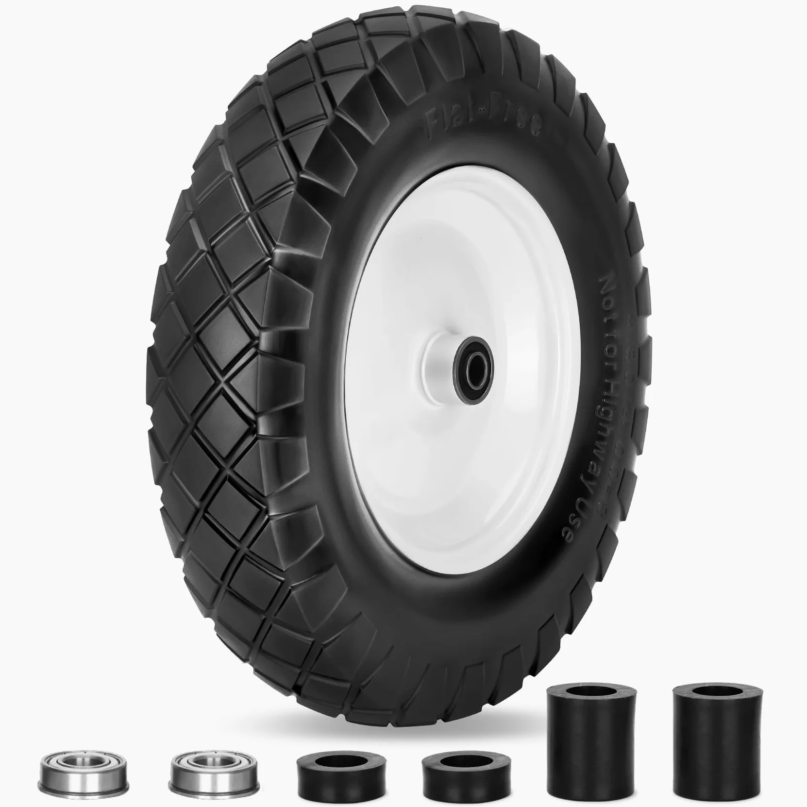 Neumáticos planos mejorados de 16 pulgadas, ruedas antideslizantes de 4.80/4.00-8 con rodamientos de bolas de 5/8 pulgadas, ajuste universal, ruedas sólidas de carretilla de 16 pulgadas para remolques