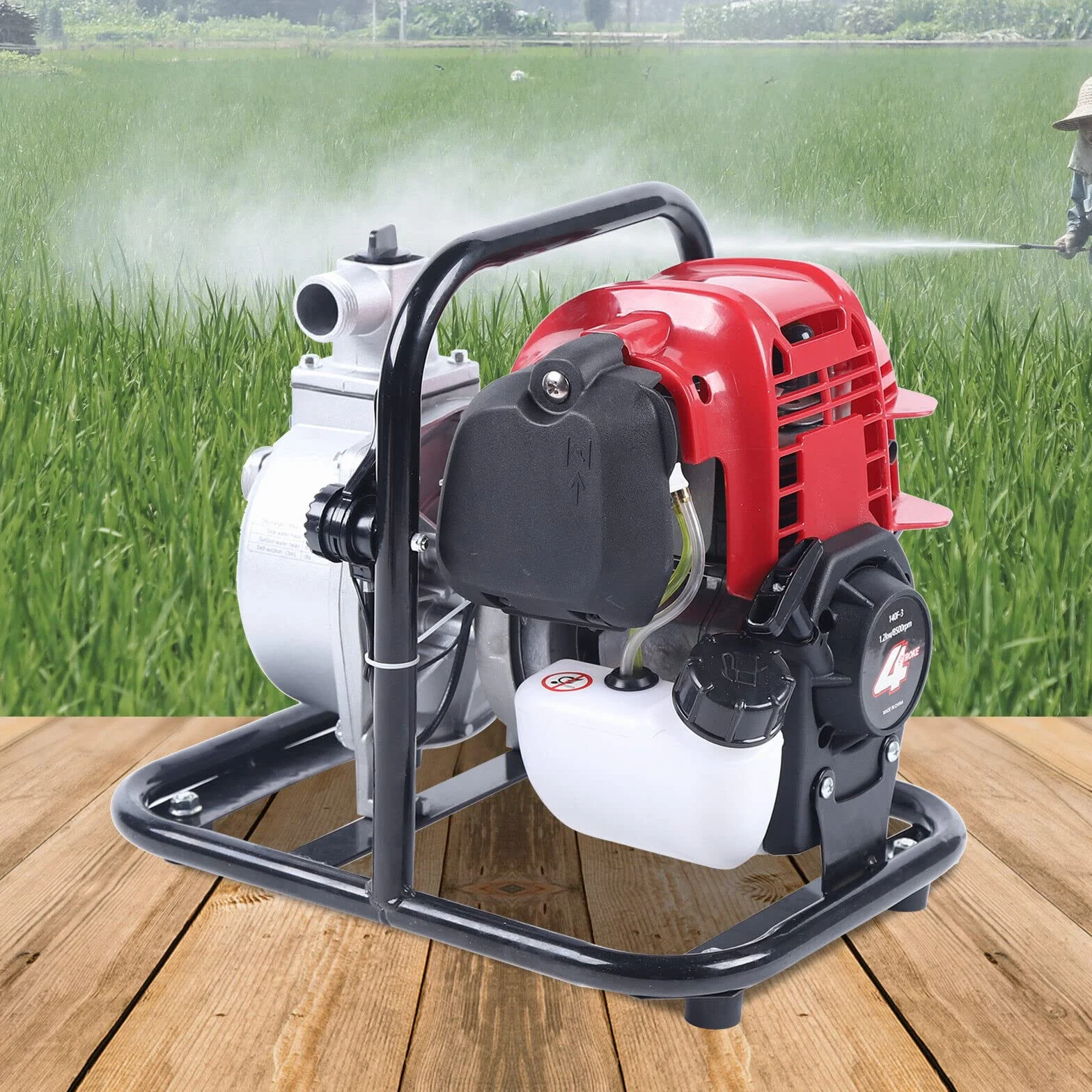 Bomba de Agua de Gasolina de 1,2 kW - 4 Tiempos, 1 Pulgada, Alta Presión - Para Riego de Jardín y Campo