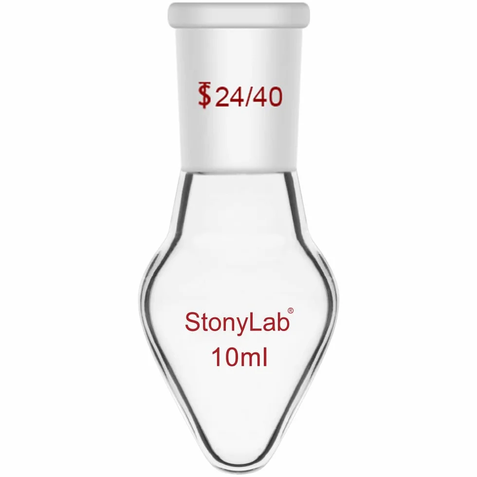 Stonylab Matraz de Recuperación de Vidrio Borosilicato, Cuello Único, Junta Cónica 24/40 Estándar, Forma de Pera, 10 ml