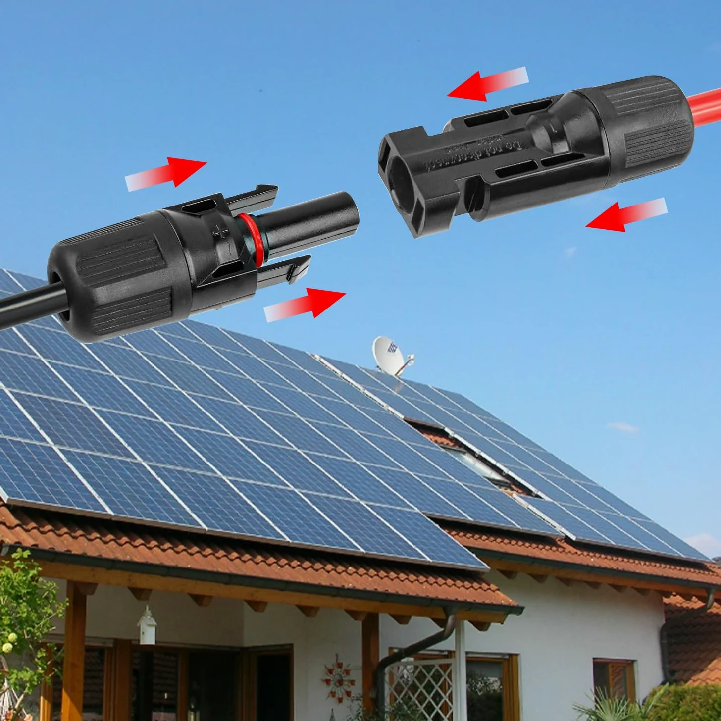Alargador de cable solar de 30 pies con conectores solares IP67 para aplicaciones al aire libre en coche, autocaravana, barco, marina, sistemas fotovoltaicos, 10 AWG (6 mm²)