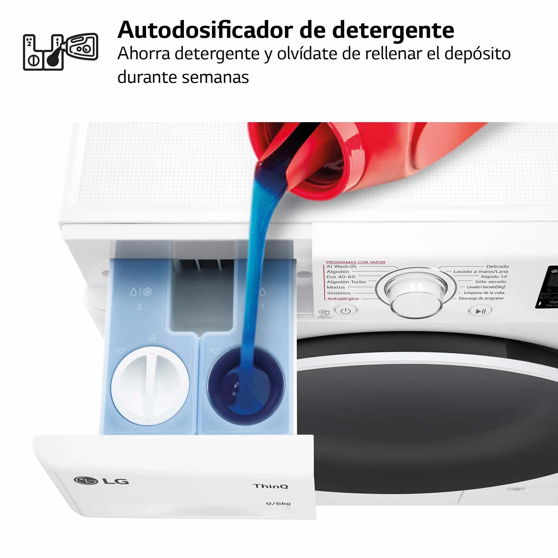 LG Lavadora Secadora Inteligente Direct Drive 9/5kg 1400 rpm Autodosificación Vapor Steam Wi-Fi ThinQ Serie 550 Blanco