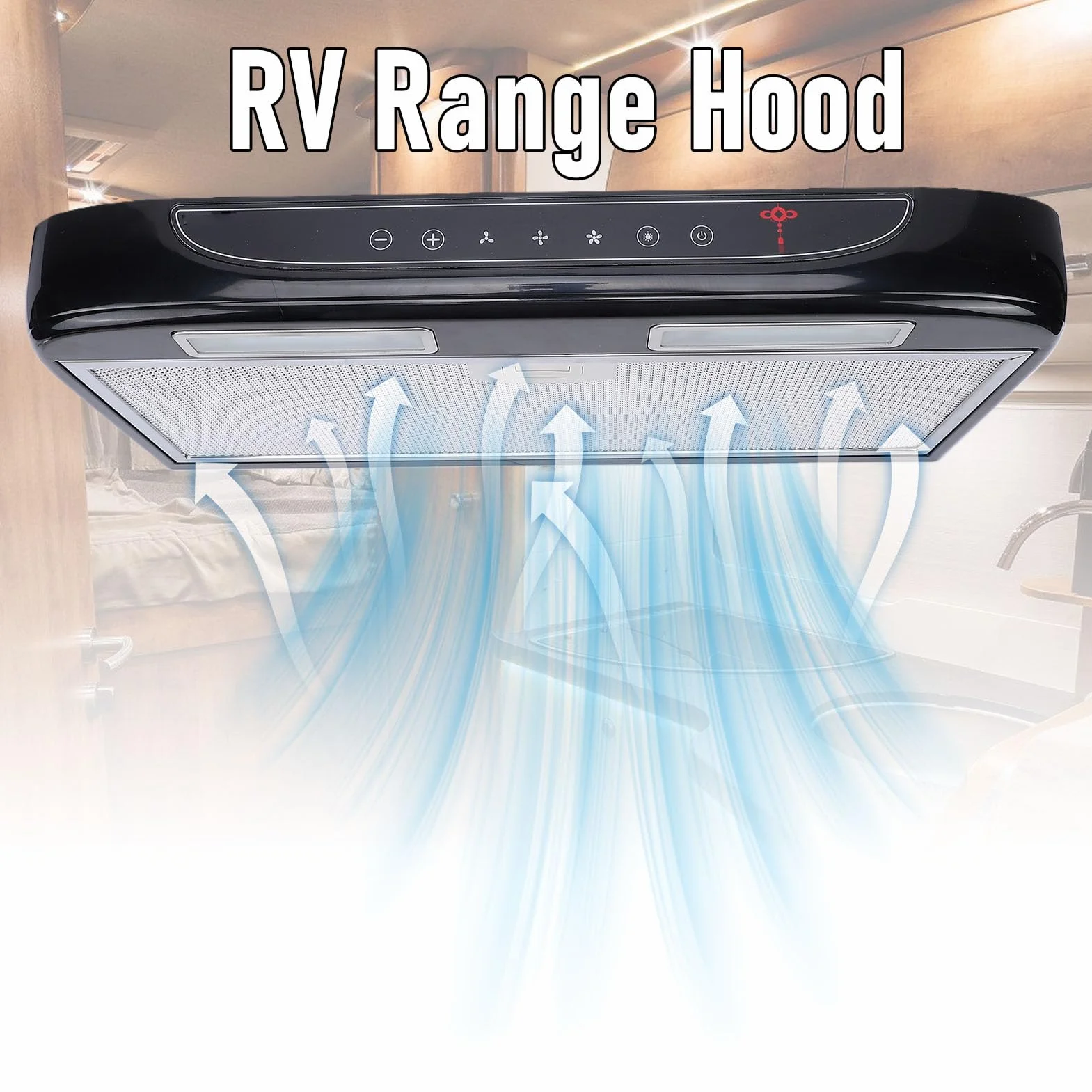 Tbest Campana Extractora para Autocaravanas, 12 V, Acero Inoxidable, Pantalla Táctil, Luz LED, Campana Extractora para Cocina, Ideal para Autocaravanas, Yates y Apartamentos pequeños.