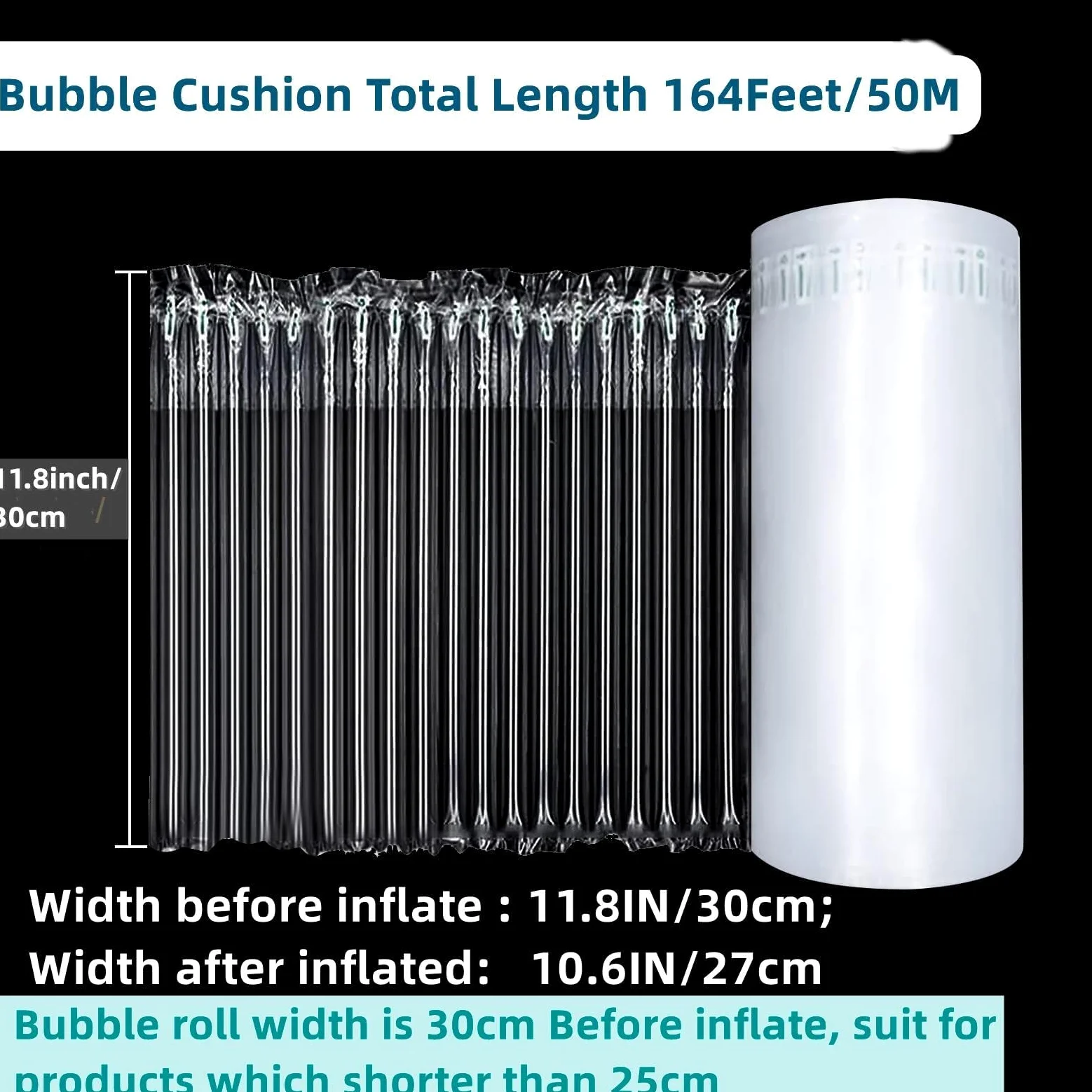 Rollo de envoltura acolchada de burbujas – Rollo inflable de burbujas grande para uso pesado, suministros de envío para tienda en línea, rollo de envoltura móvil (transparente, 11.8 pulgadas x 164