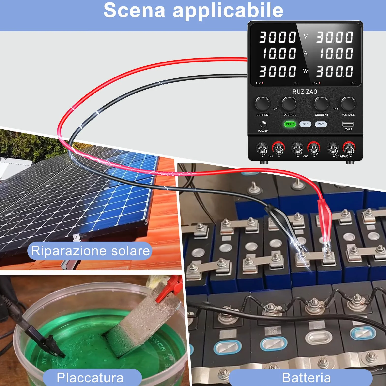 4 en 1 Fuente de Alimentación 30V 10A, Corriente y Potencia de 4 Dígitos Conversión Serie/Paralelo 30V 20A/60V 10A Fuente de Alimentación de Alta Potencia Ajuste del Codificador
