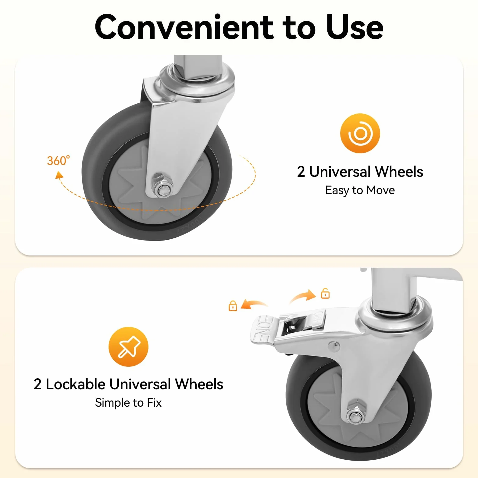 Carro de servicio de 3 niveles de acero inoxidable con ruedas y freno, carrito de cocina para cocina, restaurante, laboratorio y medicina, ruedas universales para uso doméstico y comercial