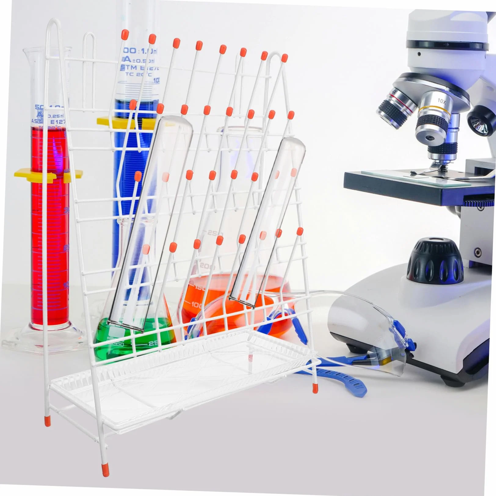 Estante de Secado de Laboratorio 32 Ranuras para Tubos y Botellas, Hierro