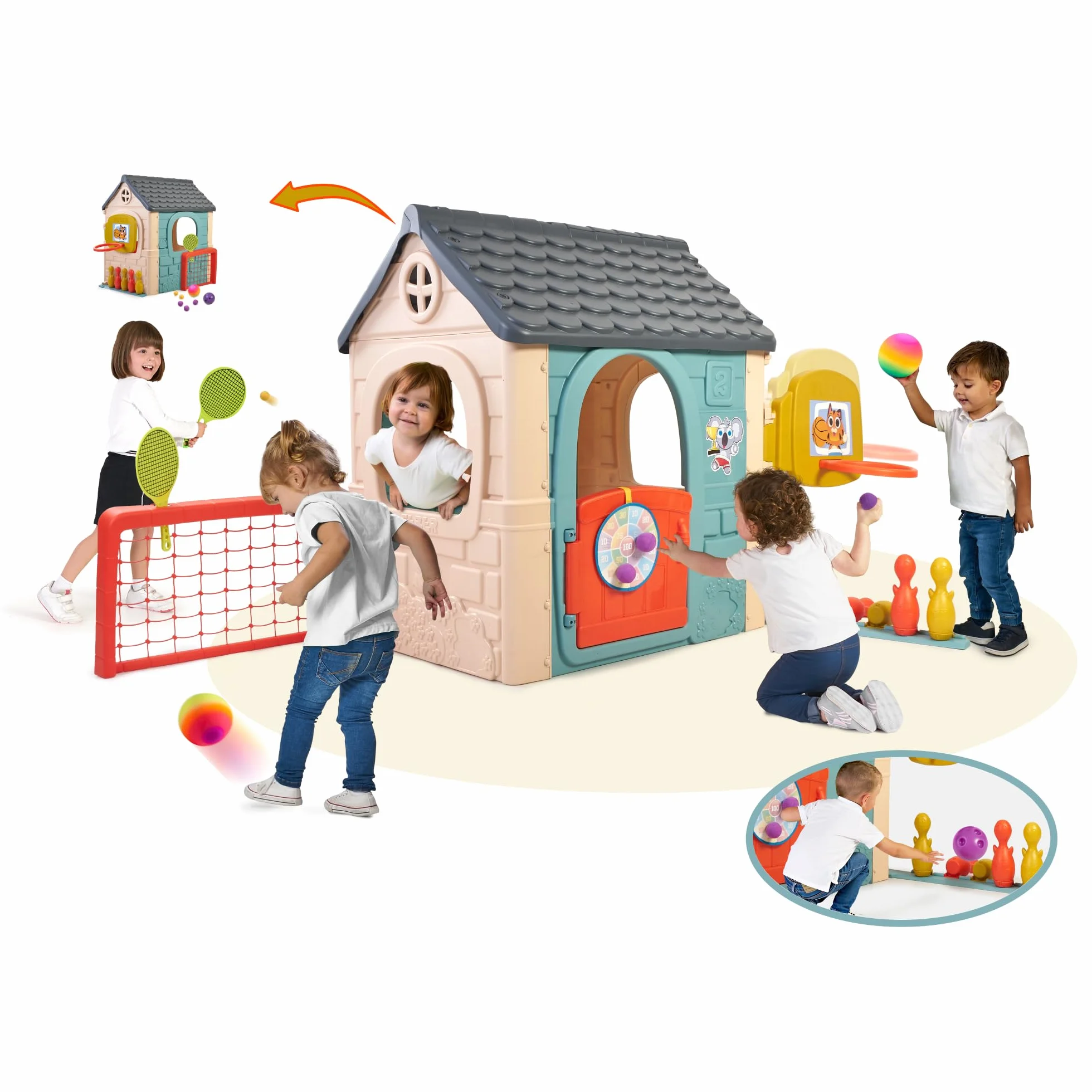 FEBER Casual 6 Activities House Casa con 6 Actividades de Juego Accesorios Incluidos Colores Resistentes a la Luz Solar Montaje Fácil A Partir de 3 años