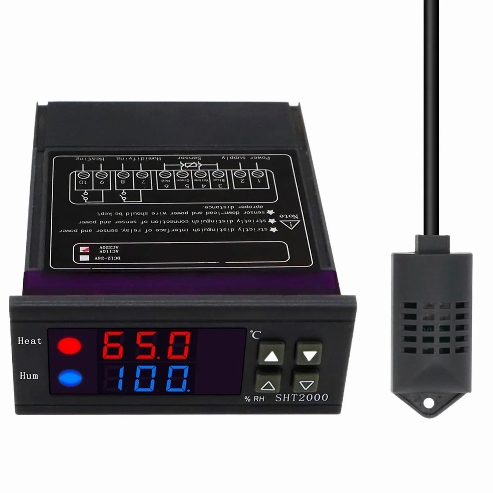 Controlador de temperatura y humedad SHT2000, 12 V CC, 24 V CA, 220 V, termostato, higrómetro, termómetro e incubadora for refrigerador doméstico.(DC 12V)