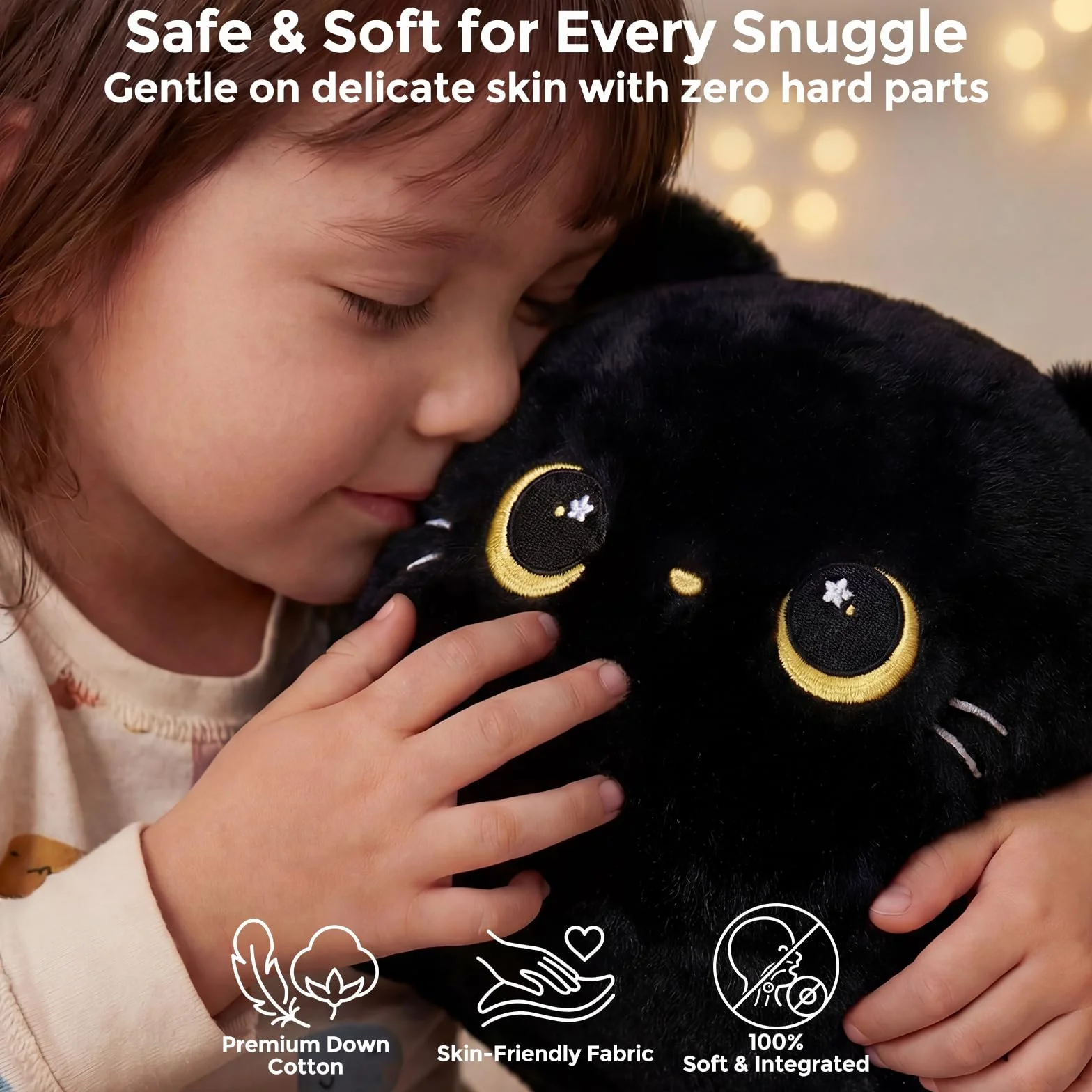 Mewaii Almohadas de Peluche Gato Negro Kawaii Cojines para Niños