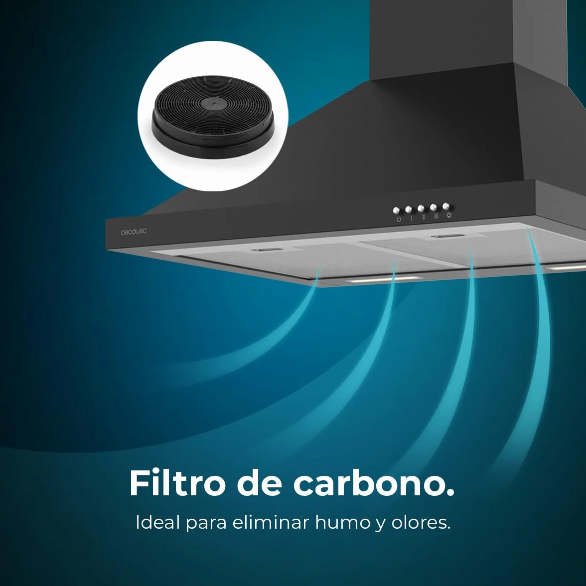 Cecotec Campana Extractora 60 cm Piramidal Bolero Flux PM 606500 Black 165W Inox 650m3/h