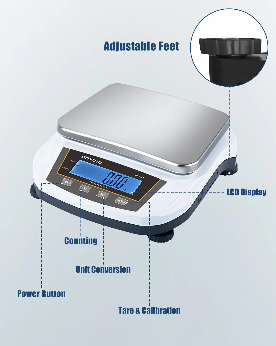 GOYOJO Balanza de Laboratorio 5000g x 0.01g Báscula Analítica de Precisión Digital Electrónica de Alta Precisión Balanza de Joyería Cocina Balanza Científica