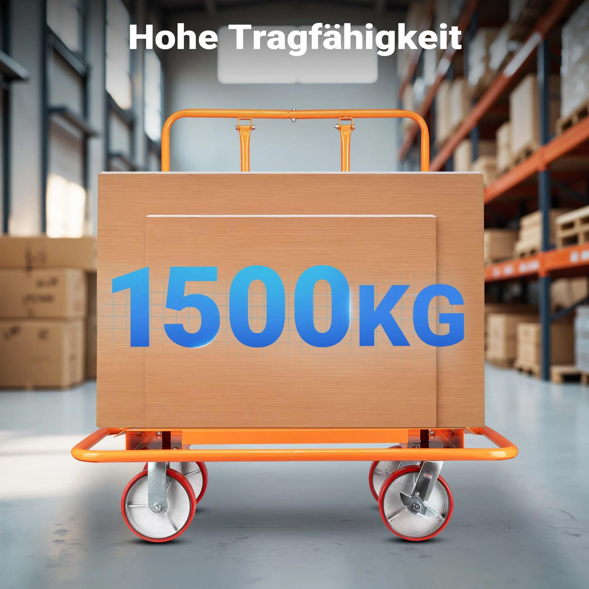 Wiltec Carrito para Paneles de Yeso 1500 kg con Ruedas de 200 mm con Frenos Estructura de Acero Resistente Transporte de Placas de Yeso cartón Madera tableros MDF construcción y reformas