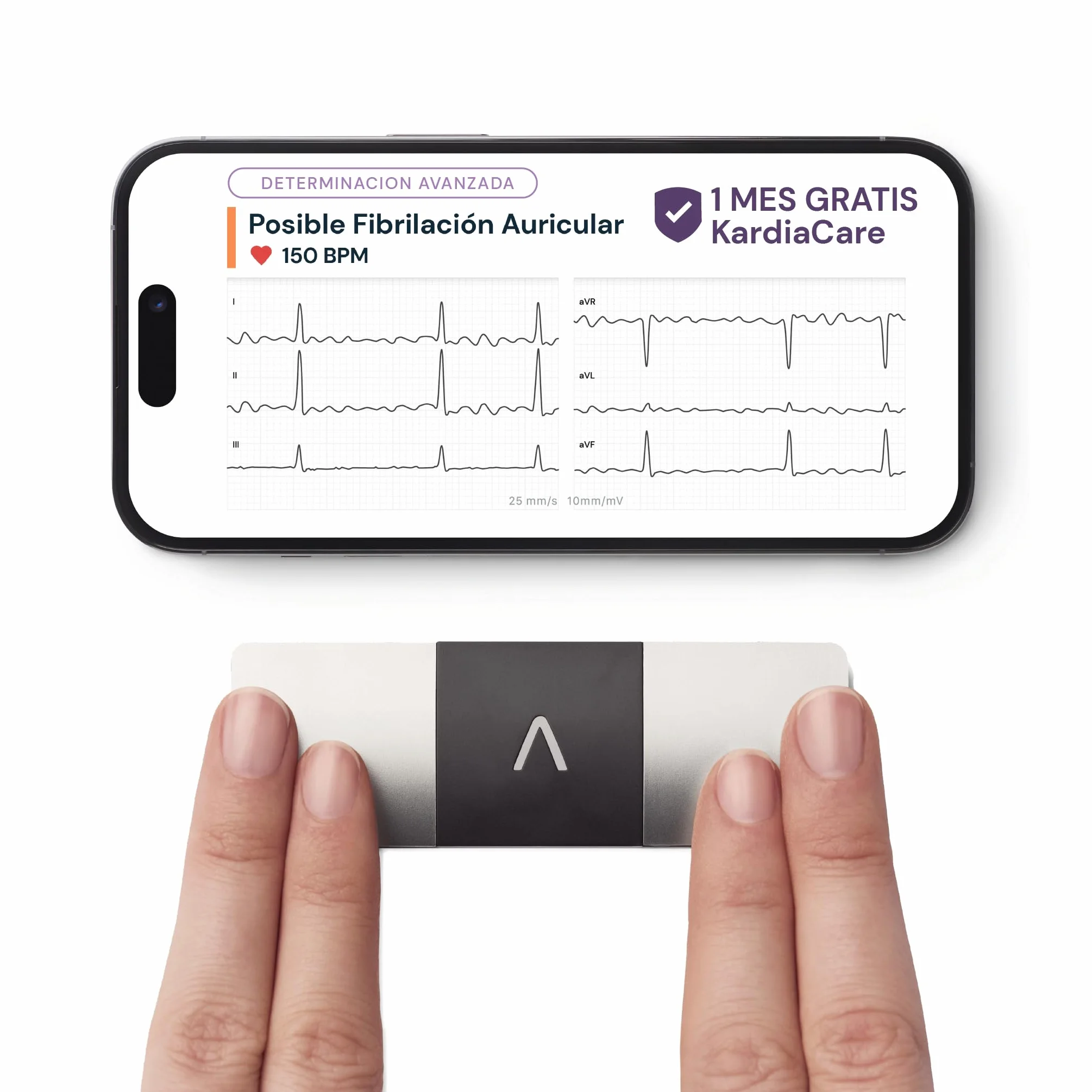 Kardiamobile Electrocardiografo Portatil de 6 derivaciones – Detecta fibrilación Auricular – Resultados instantáneos en 30 Segundos – Funciona con la mayoría de los Smartphones