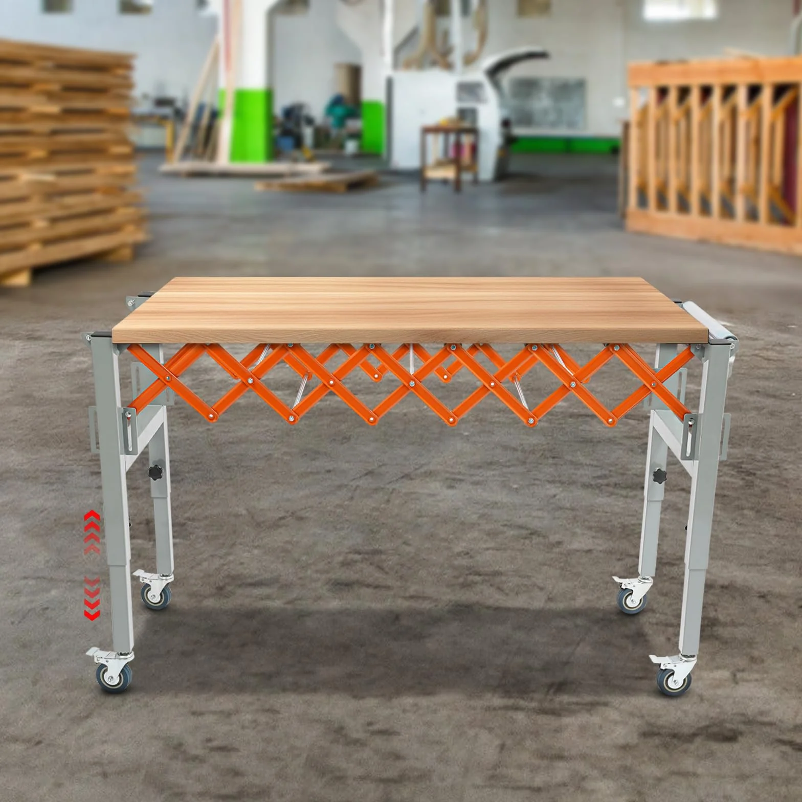 Mesa de ruedas extensible, altura ajustable, longitud de transporte 46-130 cm, transportador