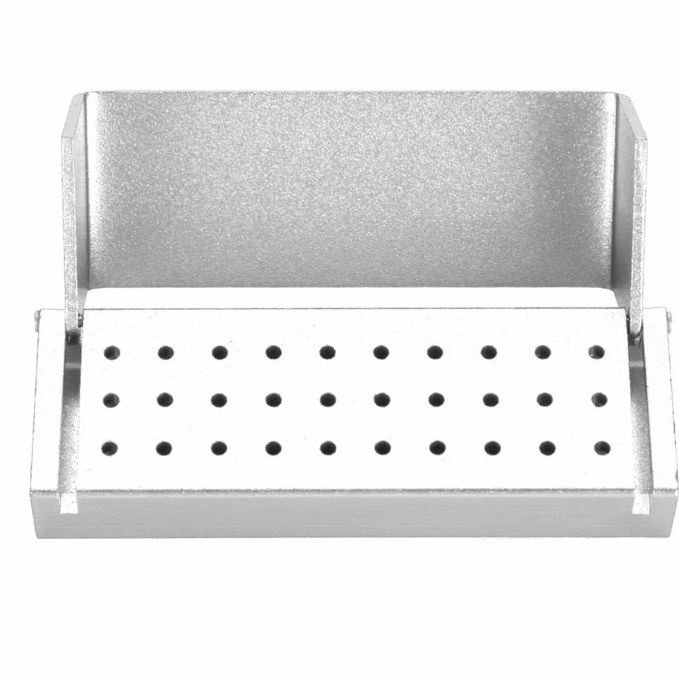 Caja de desinfección de aluminio para fresas dentales 30 agujeros plata