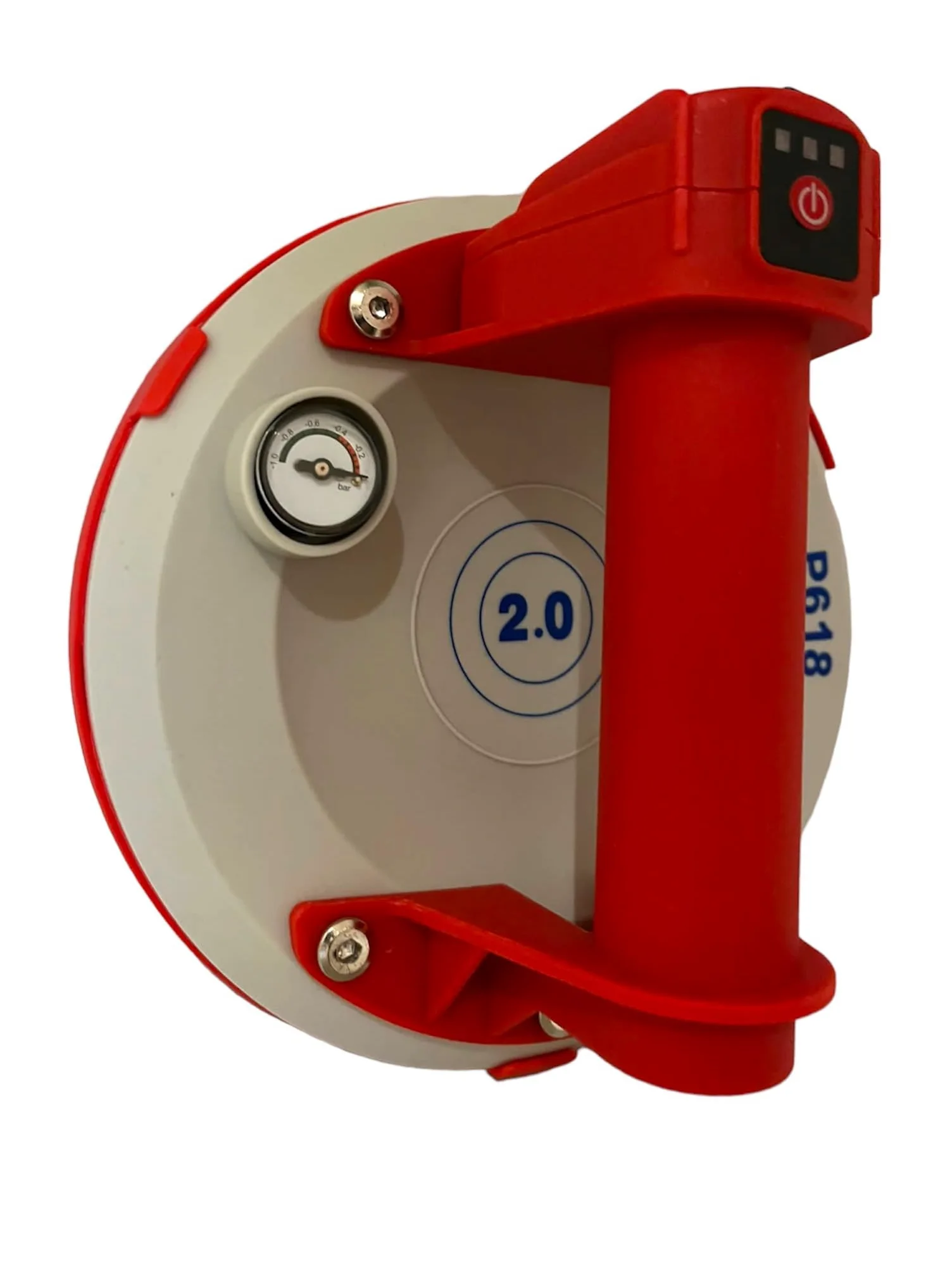 Ventosa eléctrica con manómetro Ø20 cm 140 kg (roja) – Succión automática con control de vacío, con maletín – Outillage Carreleur 2.0