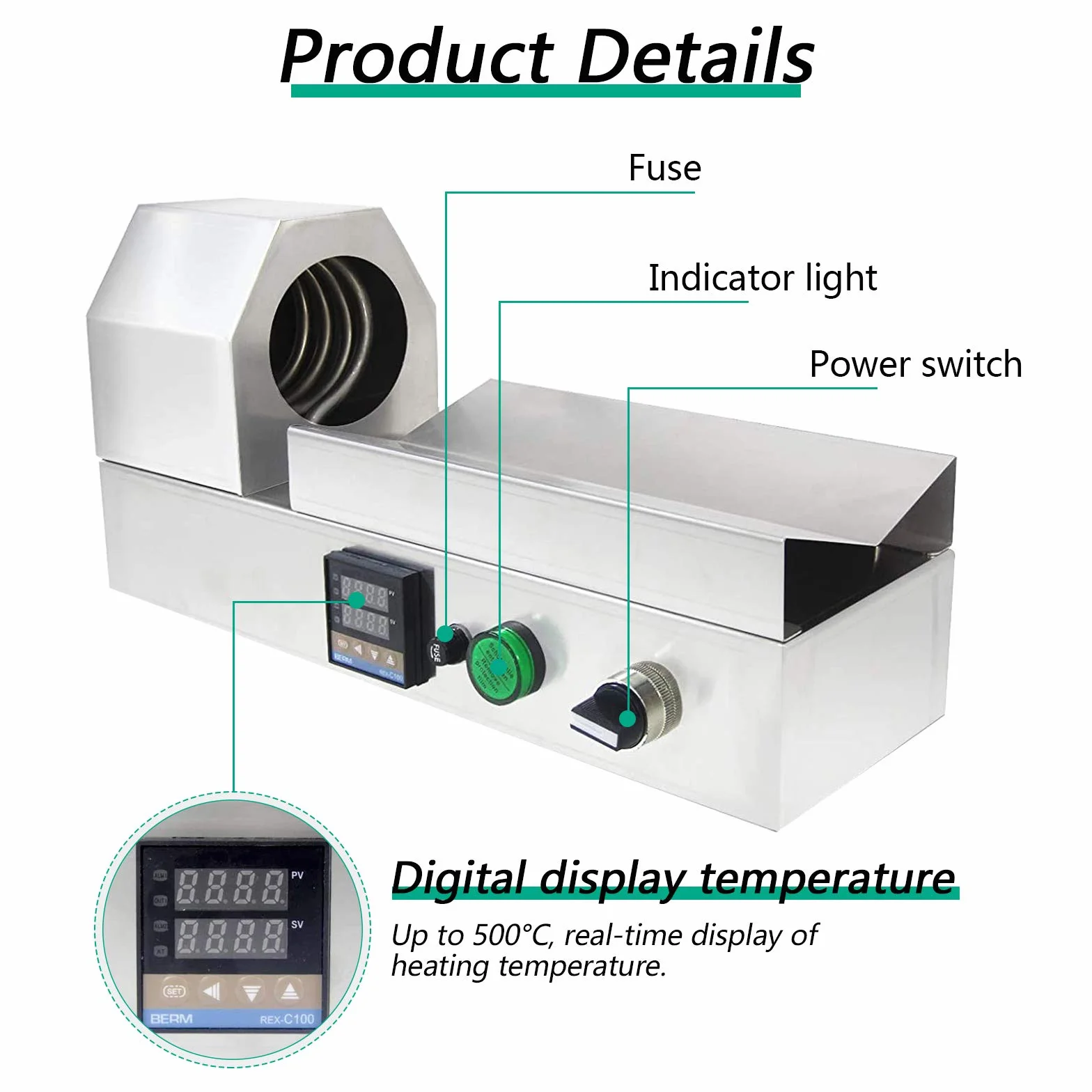 YJINGRUI 2000W Encapsuladora Termorretráctil para Botellas Selladora de Cápsula Eléctrica de Acero Inoxidable con Temperatura Ajustable LED Panel 220V