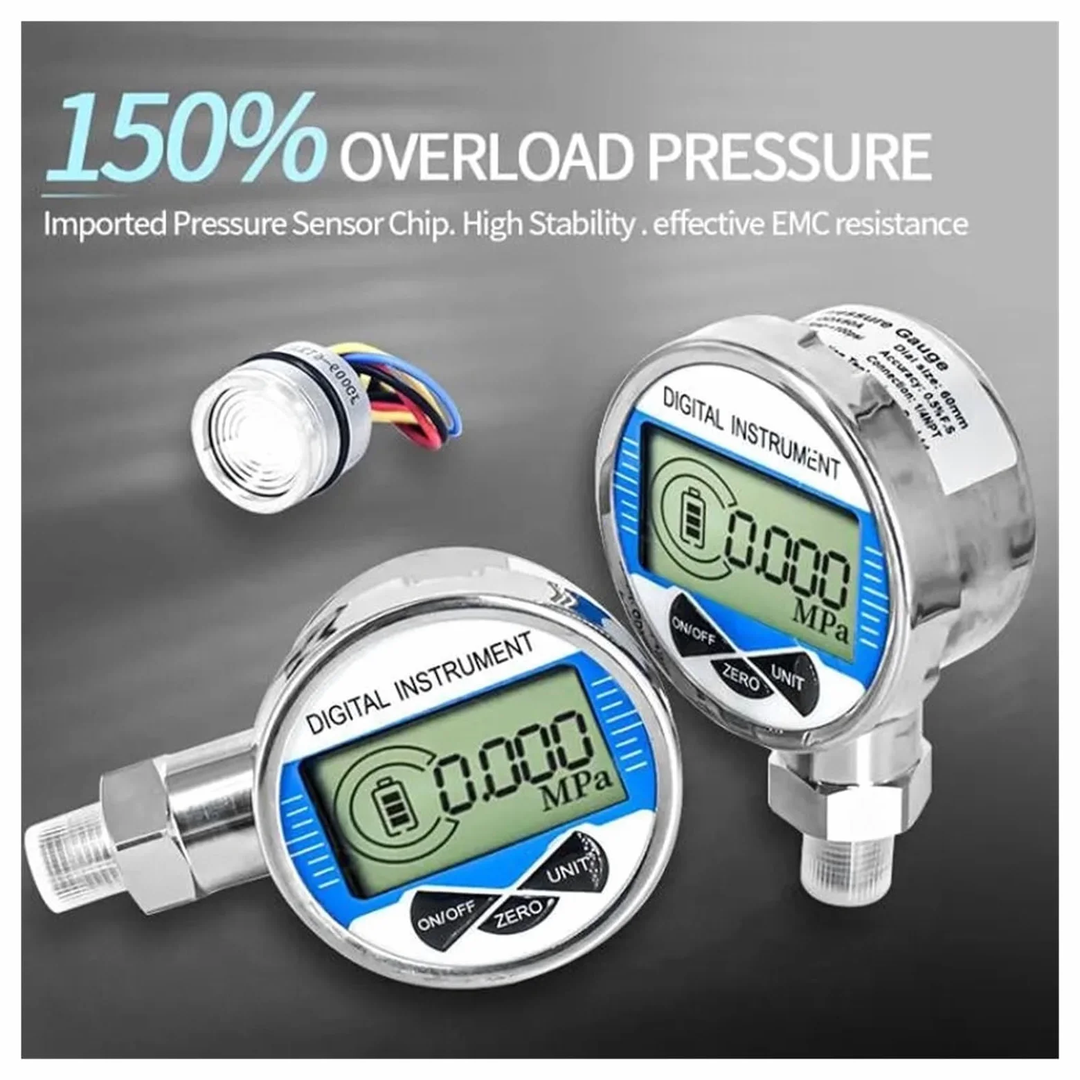 Manómetro, Manómetro hidráulico Digital, medidor de presión de agua M20 x 1,5, manómetro Digital de combustible líquido Radial de 60mm, manómetro de presión de aceite de aire(NPT1-2 Radial,0-30Kpa)
