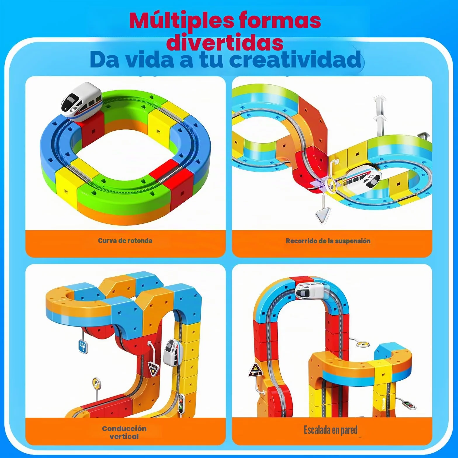 Goody King Tren Eléctrico Juguete 110 Piezas Vía Magnética con Señales de Tráfico DIY Pistas Cubos Magnéticos Regalo Niños 4-12 Años
