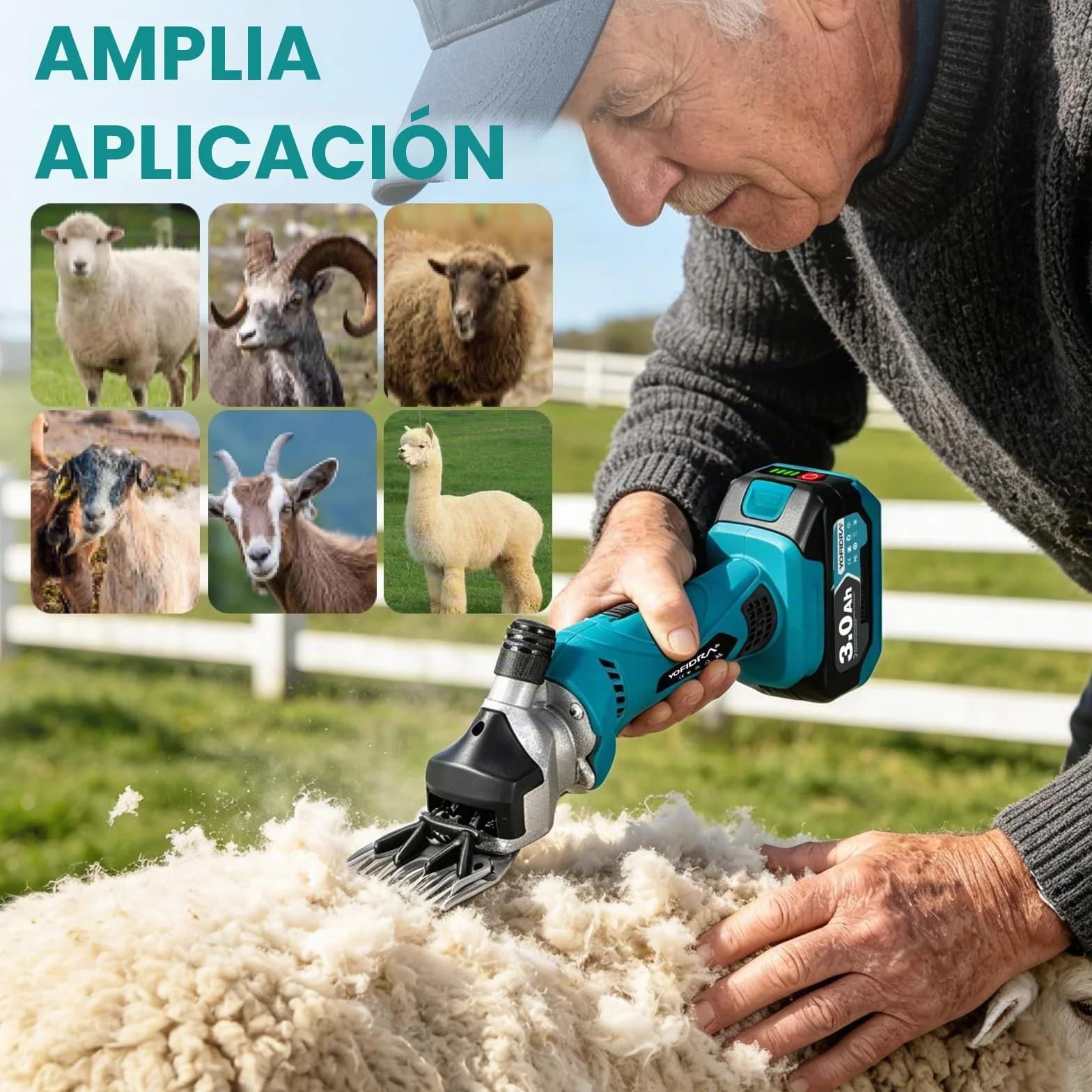 Yofidra Maquina Esquilar Ovejas de 550 W, Esquiladora Inalámbrica con 6 Velocidades, Cuchilla de 13 Dientes, 2 Baterías de 3000 mAh, Esquiladora Profesional para Lana de Ovejas, Cabras y Alpacas