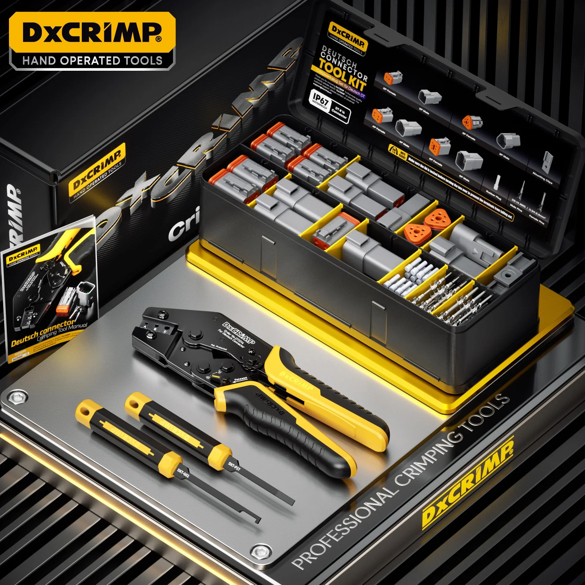 DxCRIMP Kit Crimpadora para Conectores Serie DT, Impermeables 2-6 Pines, 22-14 AWG, Compatible con Deutsch DT