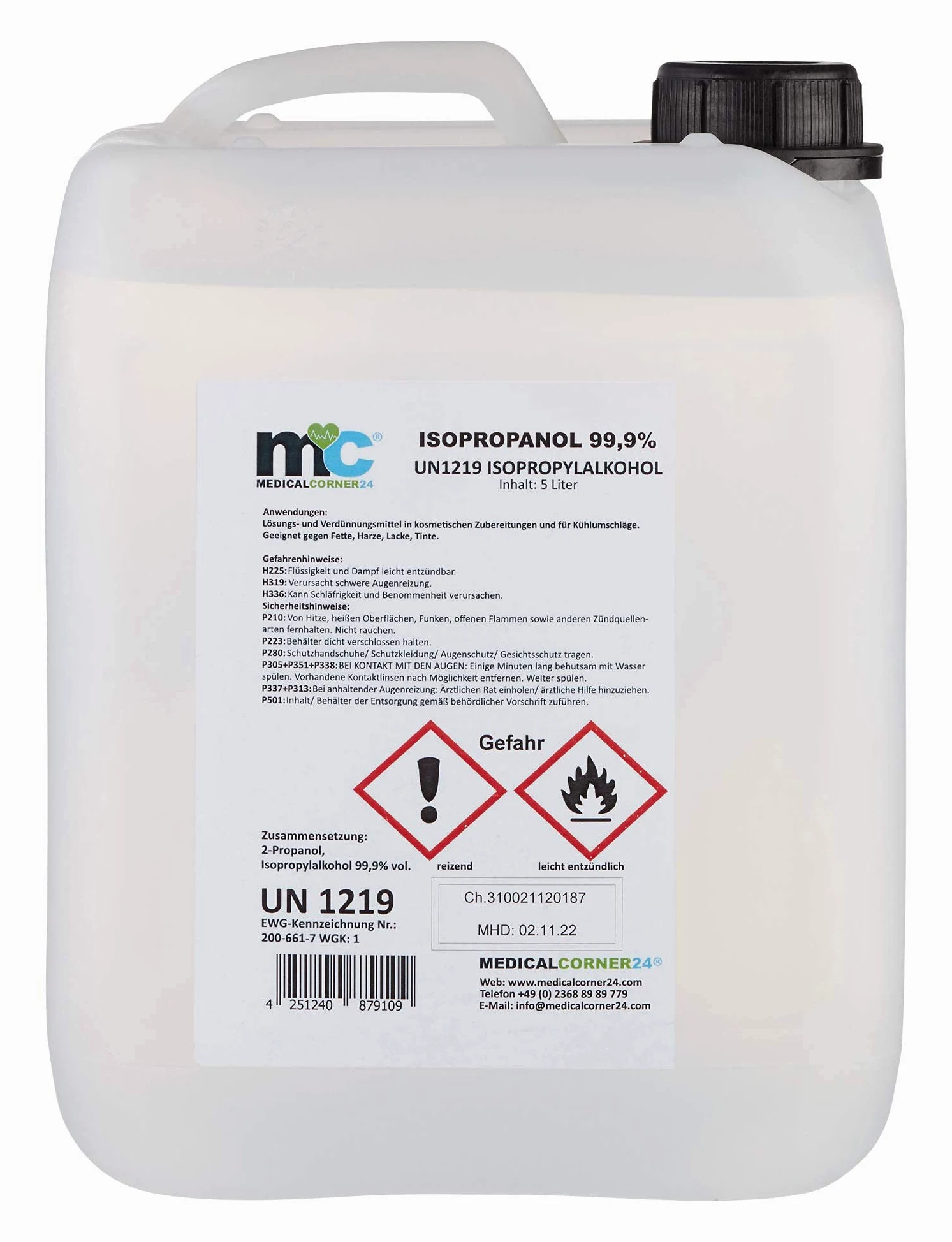 Medicalcorner24 Isopropanol 99,9% isopropylalkohol 2 x 5 l Bidón, Alcohol