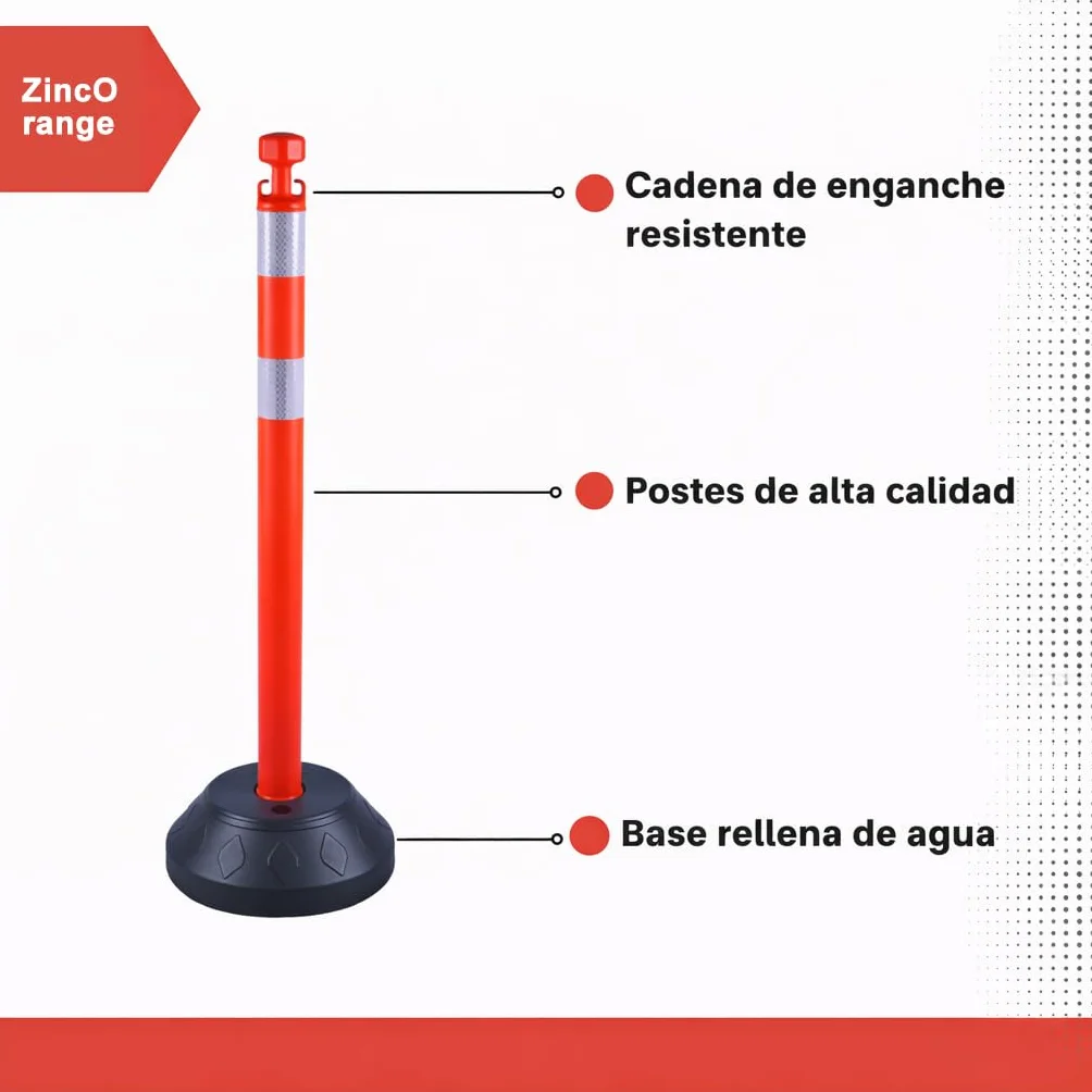 Juego de 6 Postes de Control de Multitudes de 102 cm con Cadenas de Plástico y Base Rellenable para Control de Estacionamiento y Multitudes (Rojo y blanco)