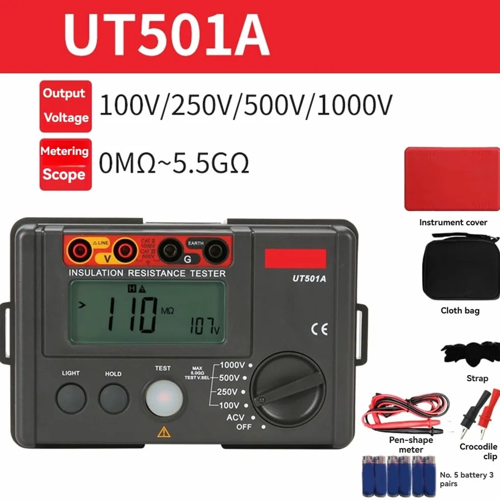 Comprobador de Resistencia de Aislamiento UT501A, Megóhmetro de 1000 V, Ohmímetro de 5 GΩ, Megóhmetro Digital Profesional, Megóhmetro Eléctrico
