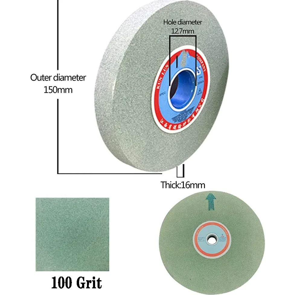 1 muela de Banco carburo silicio Verde 150 mm | Rueda abrasiva de carburo de silicio verde, orificio de 12,7mm, 16mm de grosor for afilar amoladora de banco(120 Grit)