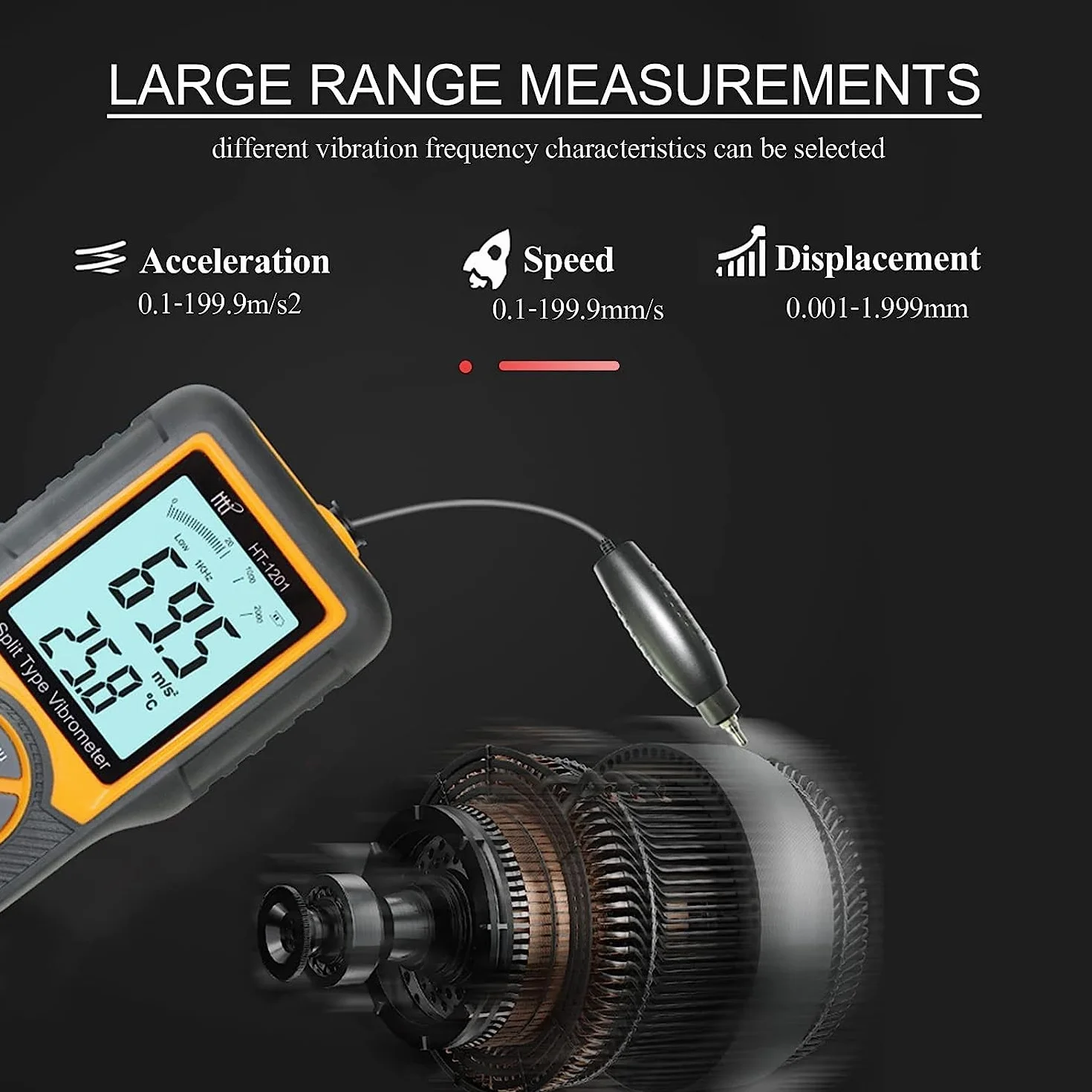 Comprobador de Vibración, Medidor de Vibración Digital, Medidor de Vibración Digital con Sonda y Mango, para Fabricación Mecánica, Potencia Eléctrica, Ingeniería QuíMica.
