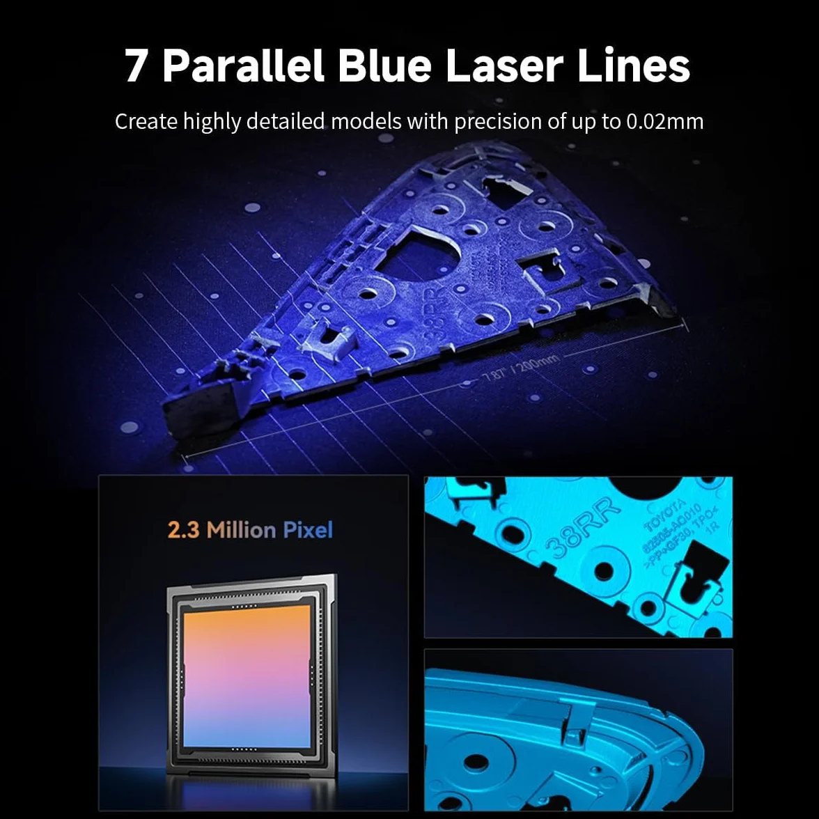 Creality CR-Scan Raptor Escáner 3D para impresión 3D, precisión de 0,02 mm, seguimiento antivibración, velocidad de escaneo de hasta 60 fps, soporte de objetos de 5 a 2000 mm, para Windows Mac
