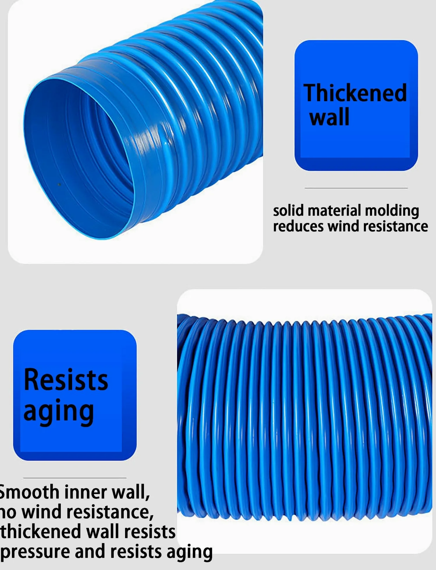Manguera de polvo PVC reforzada con espiral azul, varios tamaños | D 18cm x L 3.3ft