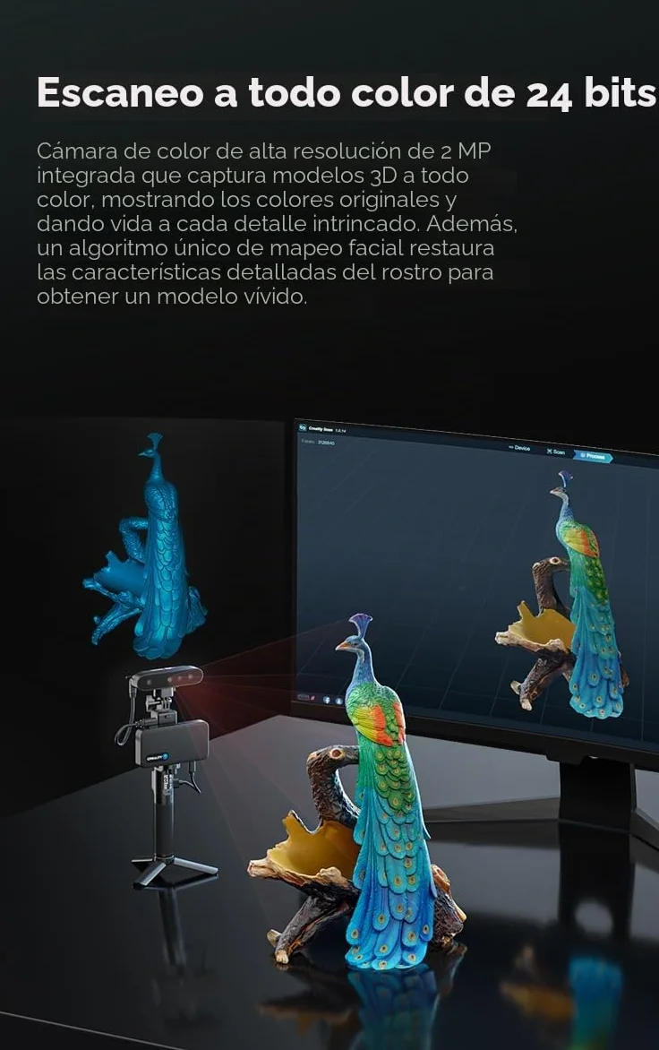 Creality CR Scan Ferret Pro - Escáner 3D (0,1 mm de precisión, seguimiento antivibración, escáner 3D portátil WiFi6 para iOS/Android Phone PC Win 10/11, escaneo a todo color de 24 bits)