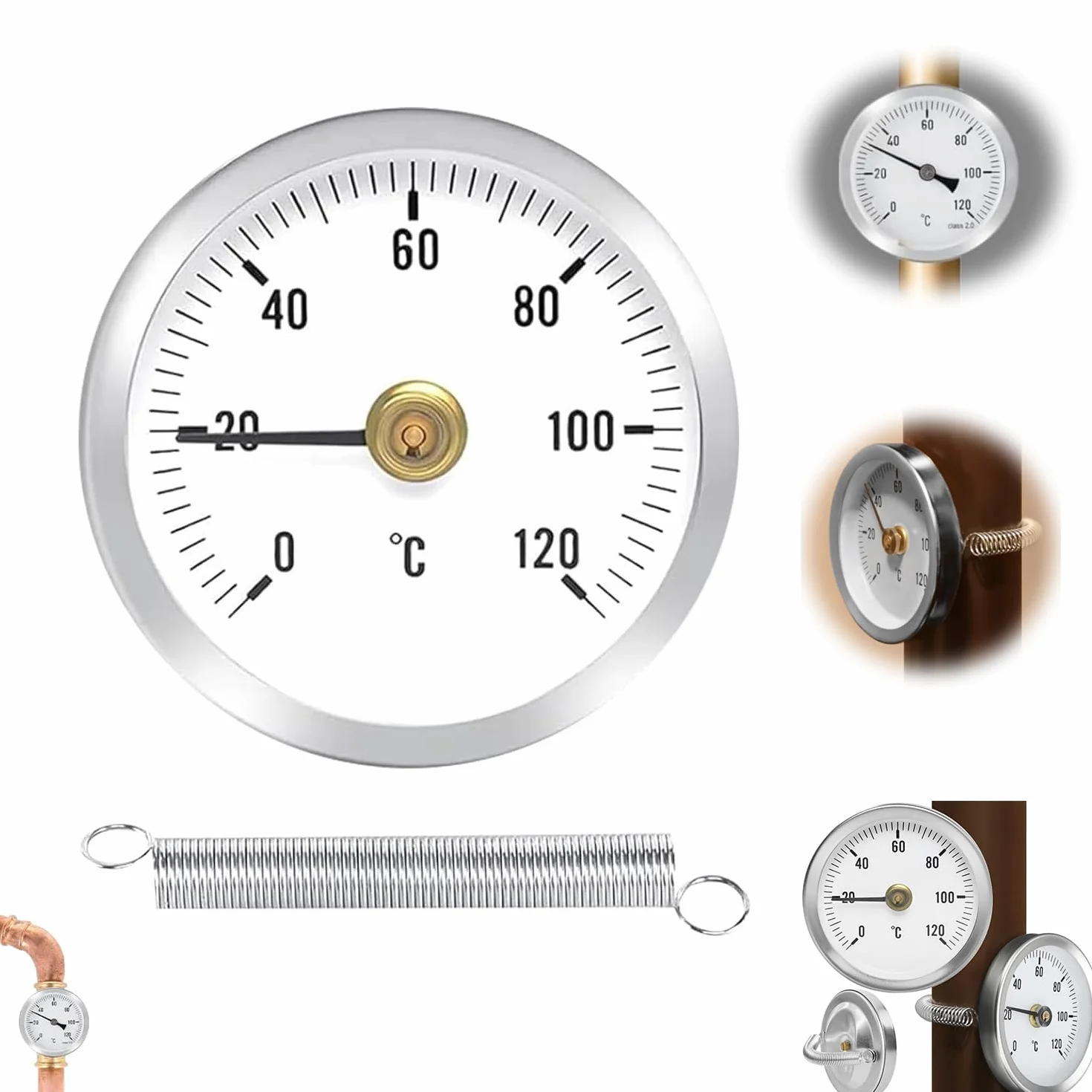 Termómetro de Tubo de Agua Caliente Clip, 0-120℃ Clip On, 63mm Indicador de Temperatura para Tubos