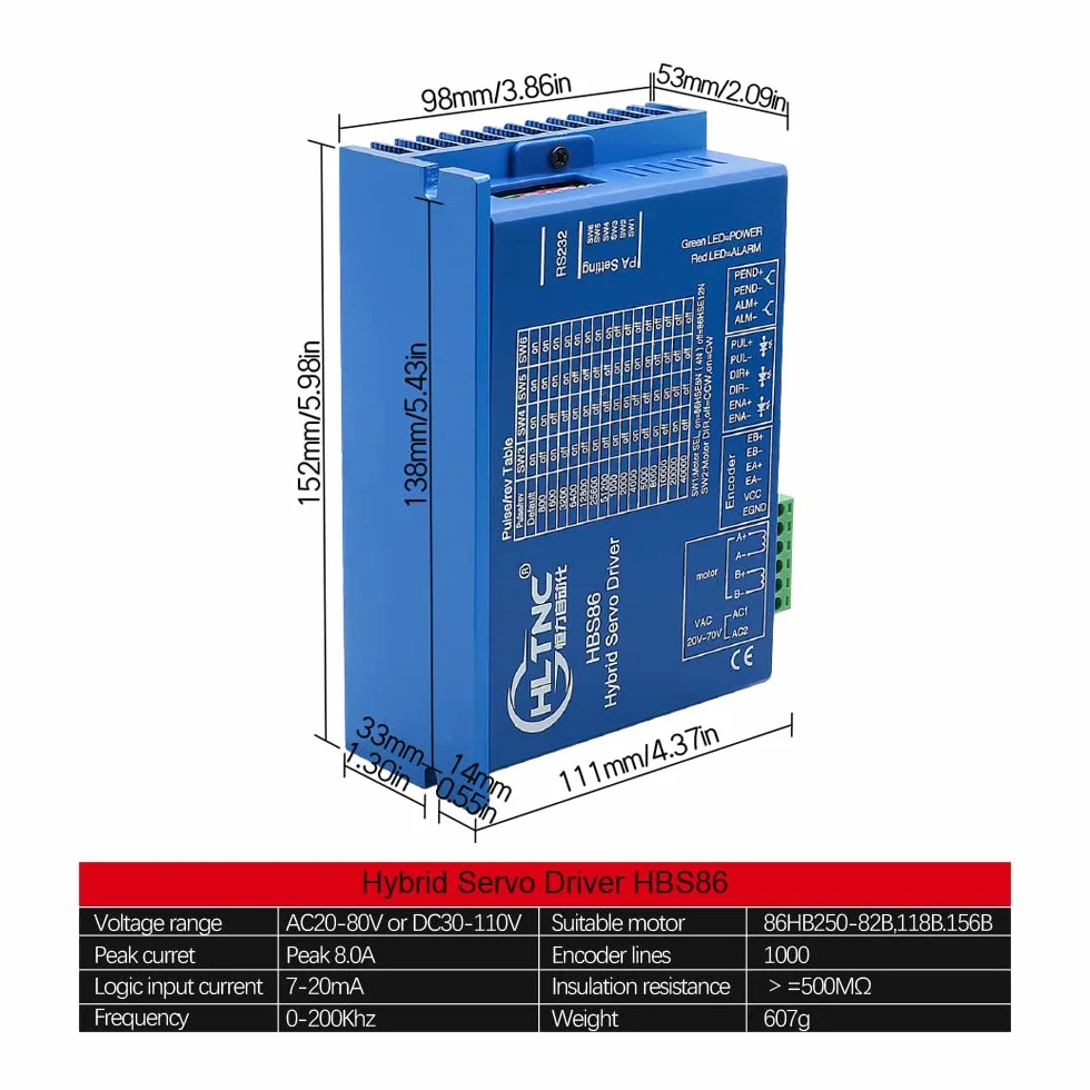 8.5N Set 3 Kit CNC NEMA34 Motor con circuito cerrado 86HSE 6A Hybrid Nema 34 HBS86H & 400W DC Fuente de alimentación + 4 ejes MACH3 tarjeta controladora USB