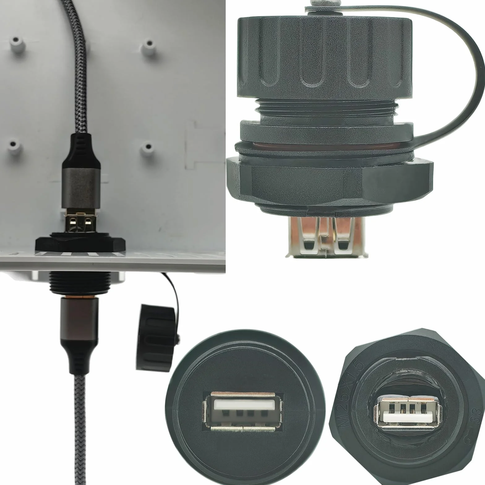 CTRICALVER Conector USB impermeable hembra montaje en panel USB 2.0 industrial con tapa