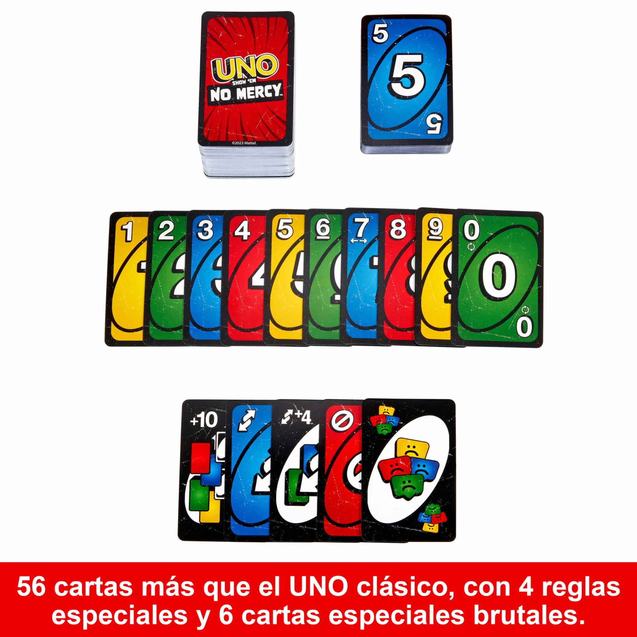 Mattel Games UNO No Mercy Juego de Cartas con Cartas adicionales Reglas Especiales Caja de Metal +7 años