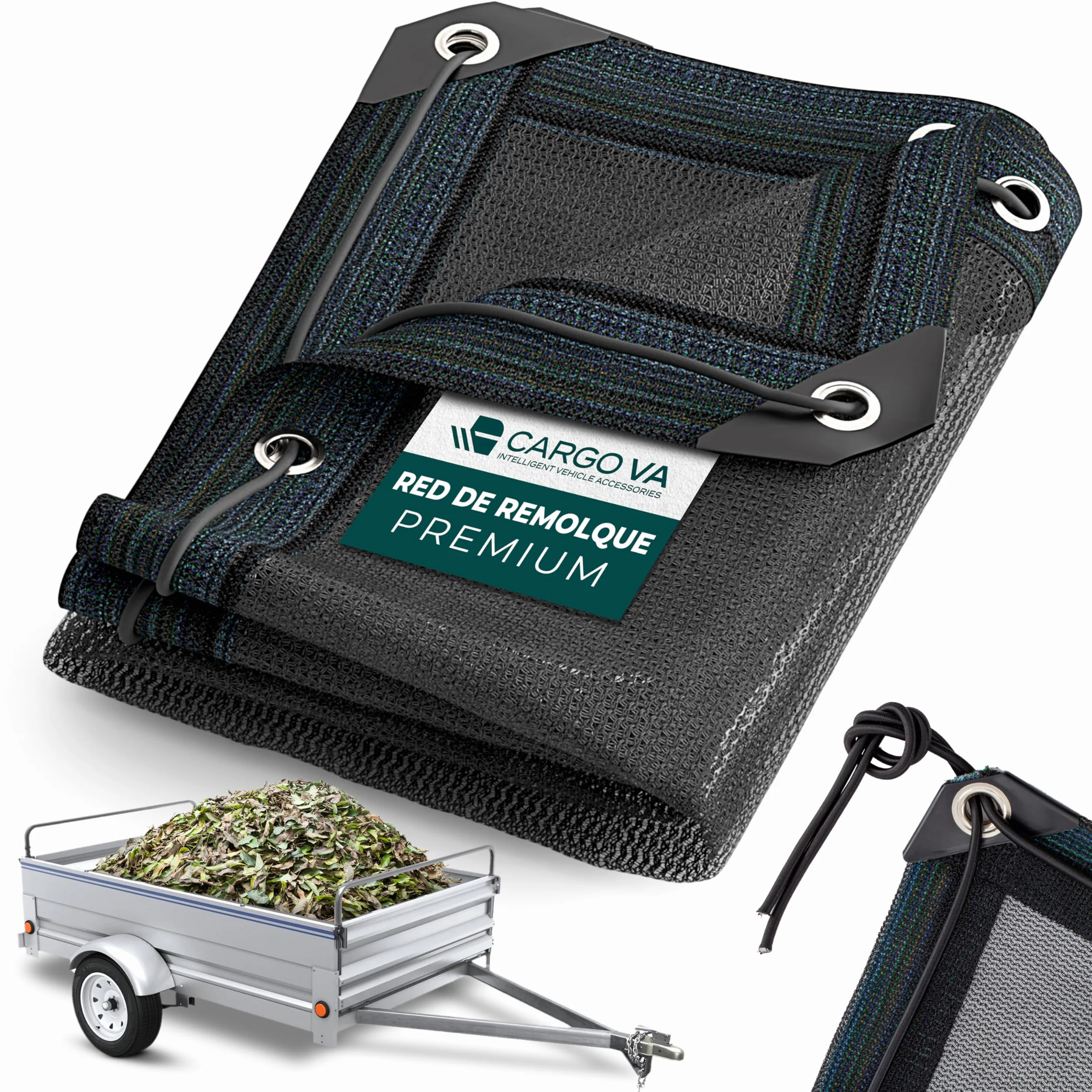 CargoVA® - Red de Remolque de Malla Fina 3x6M - Red de Cobertura Negra de Malla Fina con Cuerda elástica - para una sujeción óptima de la Carga