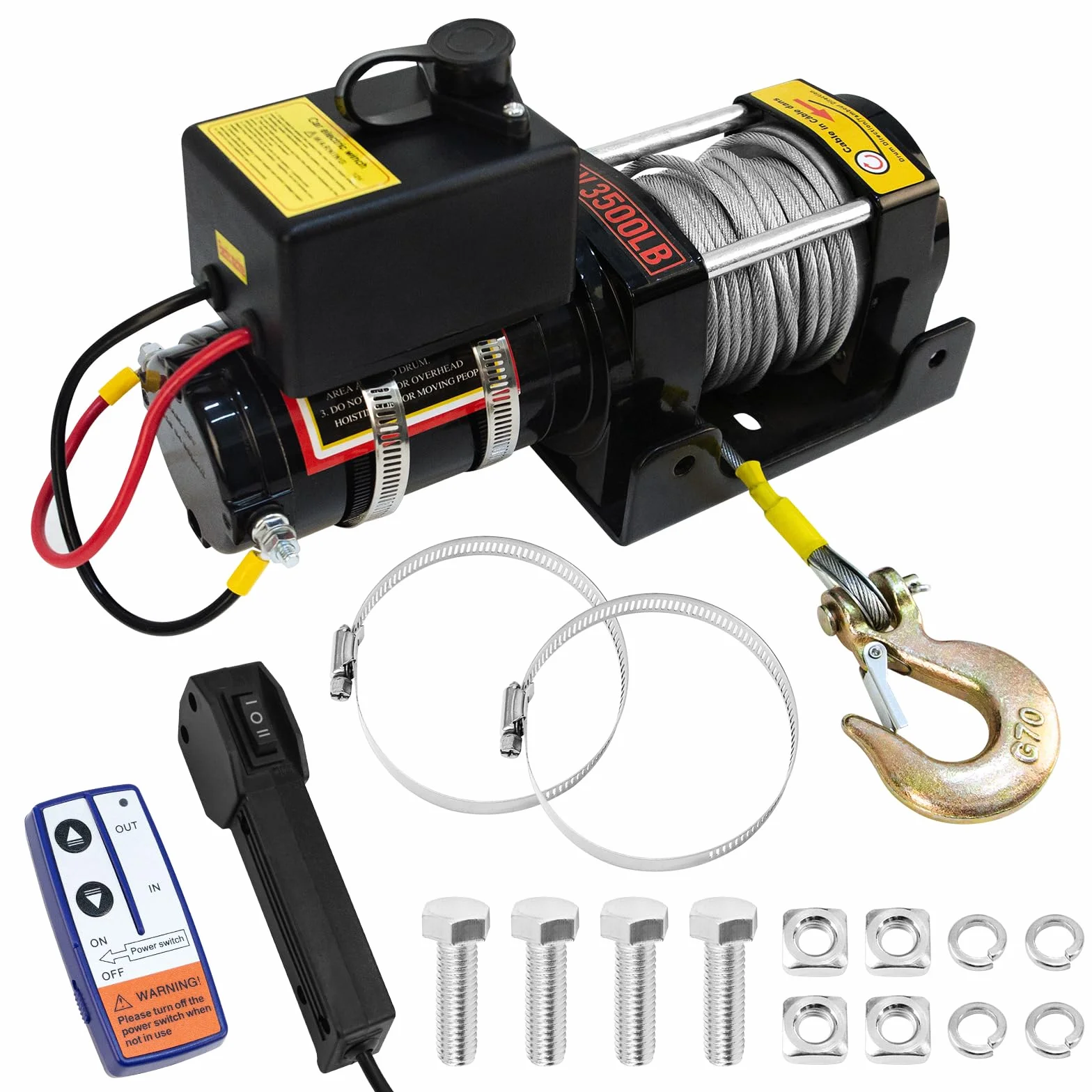 Cabrestante Eléctrico 3500lb/1588kg, Cabrestante Eléctrico 12V con Control Remoto Inalámbrico y Manual, Motor de Cobre Impermeable Ideal para el Auto Recupero de Vehículos Todoterreno Ligeros