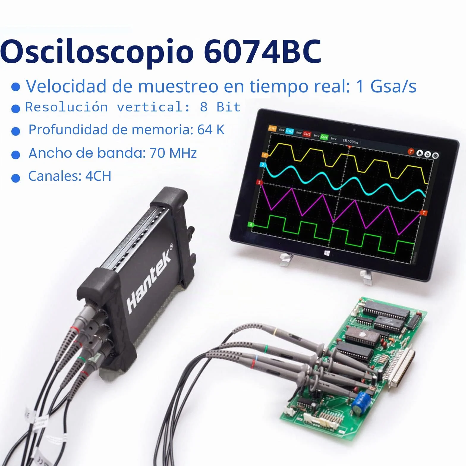 Hantek 6074BC Osciloscopio de almacenamiento Digital de 4 canales 1 GSa/s Ancho de banda 70Mhz Hantek PC basado en USB