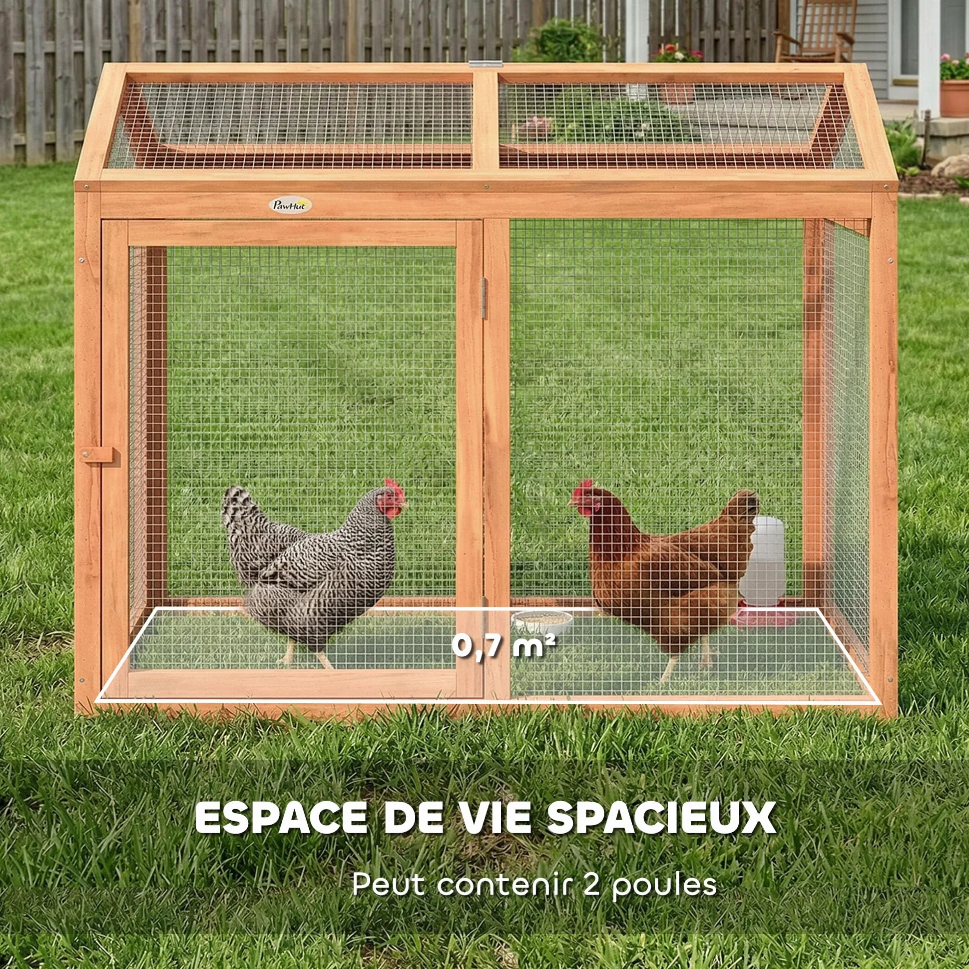 PawHut Recinto - Gallinero combinable, 2 gallinas, 104 x 70,5 x 84 cm, color naranja | Madera Natural, Parque De Malla Modular Y Extensible, Gallinero De Protección, Malla Densa, Ampliación Recinto De Gallina