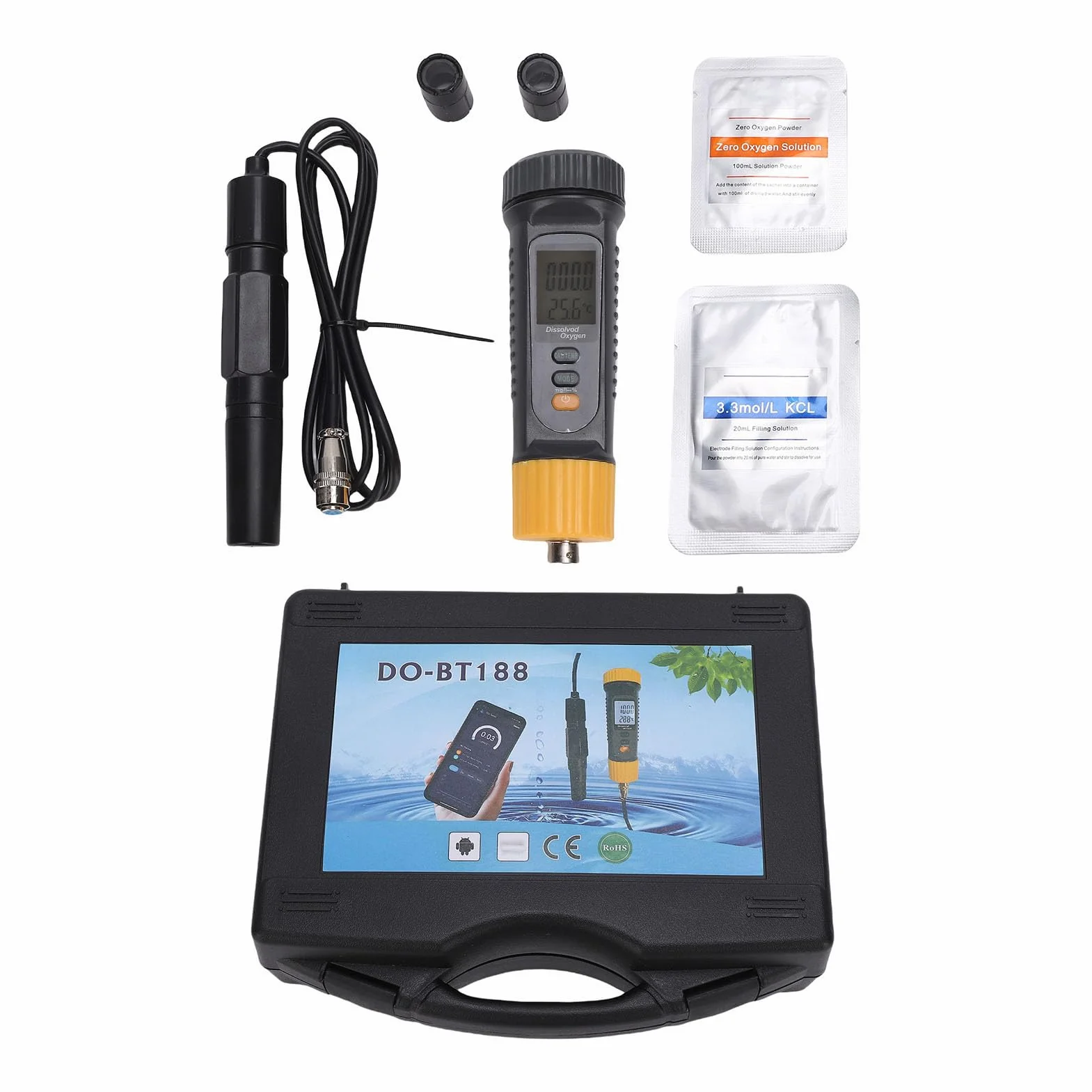 Qcwwy Probador de Agua, Medidor Digital de Oxígeno Disuelto para Acuarios e Hidroponía, Rango de 0 a 20Mg/L, 32F a 122F, Pantalla Lcd Retroiluminada, Herramientas de Jardín
