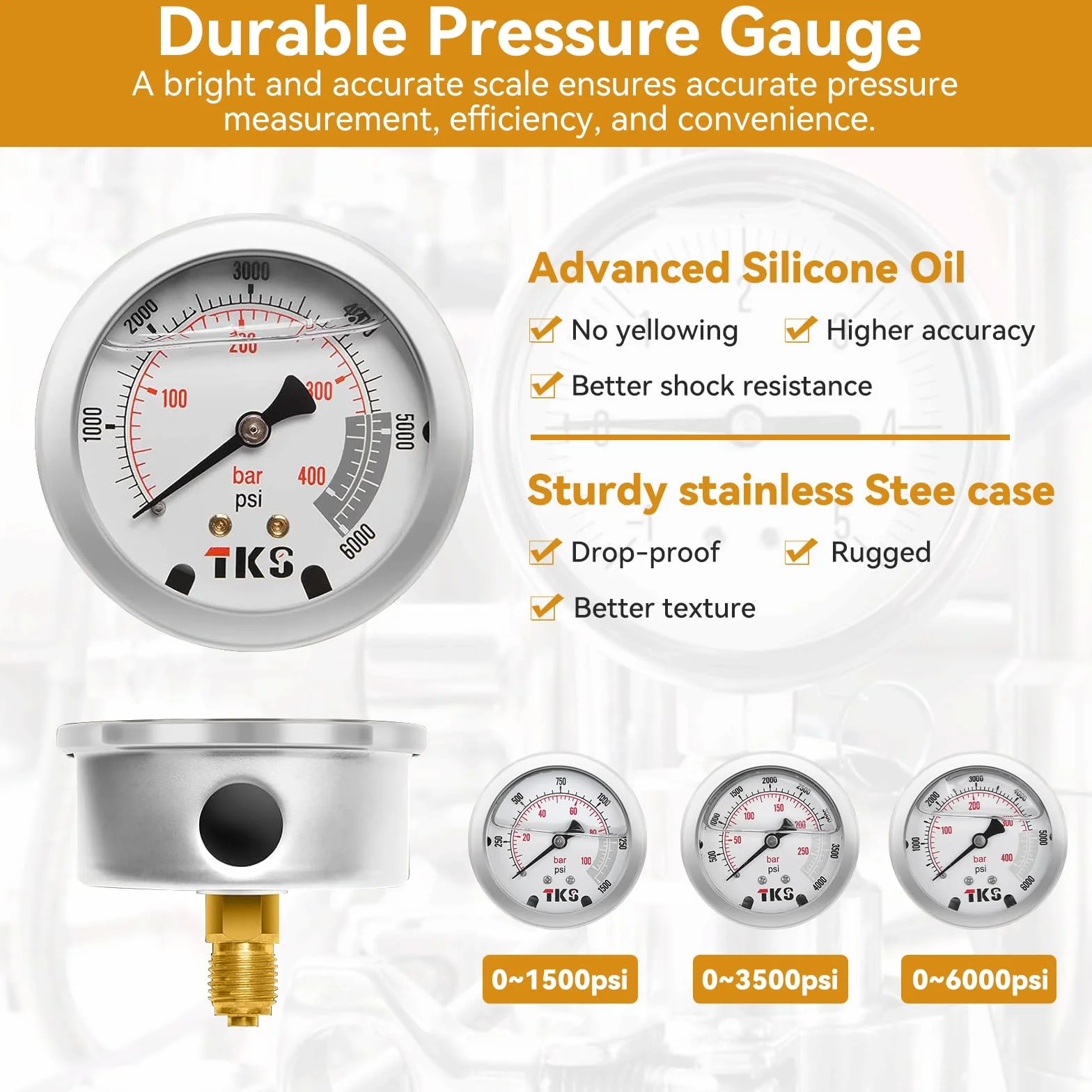 Kit de carga de acumulador de nitrógeno hidráulico, kit de llenado de nitrógeno, sistema de prueba de presión de nitrógeno con 7 acoplamientos, 3 manómetros (1500 PSI/4000 PSI/6000 PSI) y 1 manguera