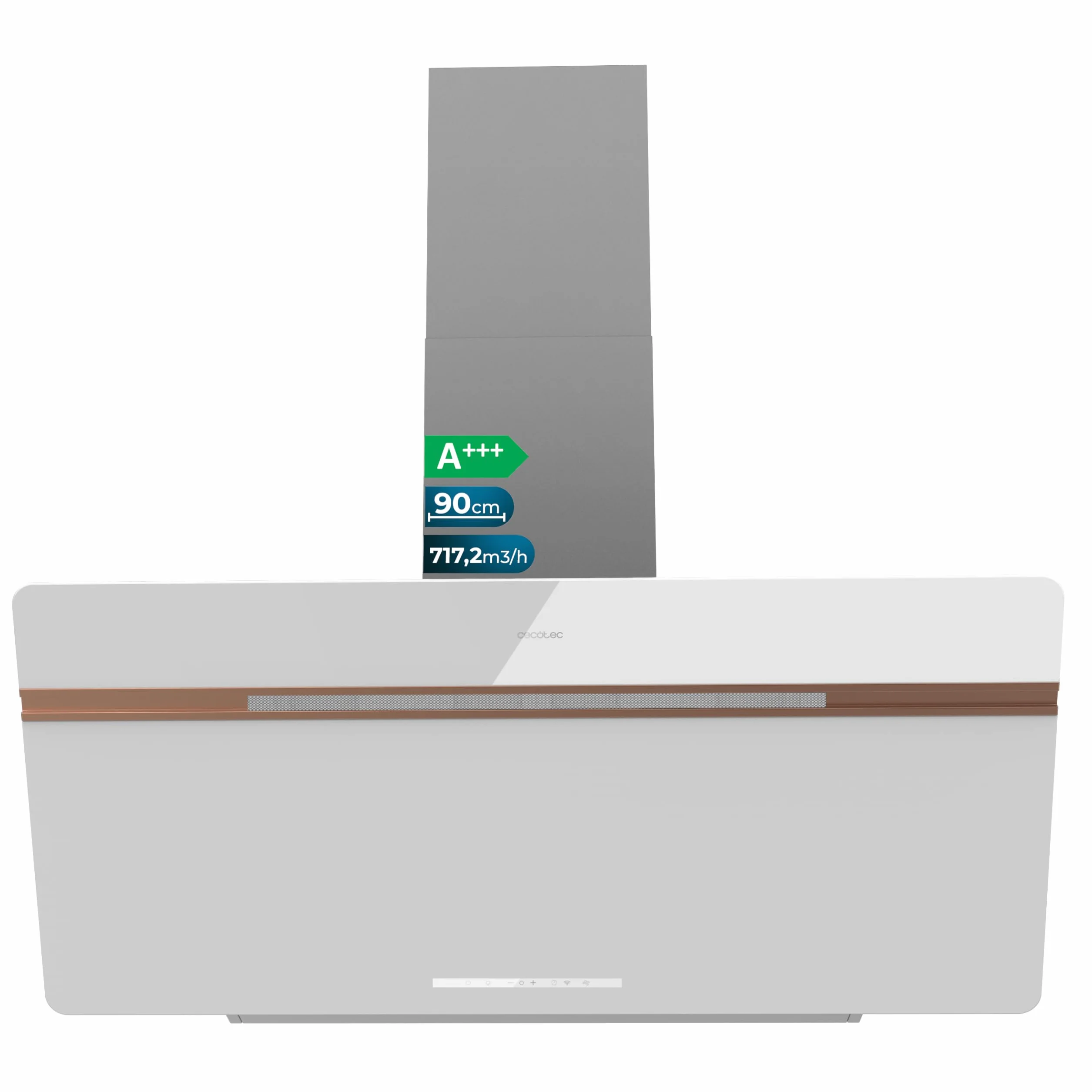 Cecotec Campana Extractora Decorativa 90 cm Bolero Flux DT 907500 Matt White A+++, Succión 717,2 m³/h, Filtros de Aluminio