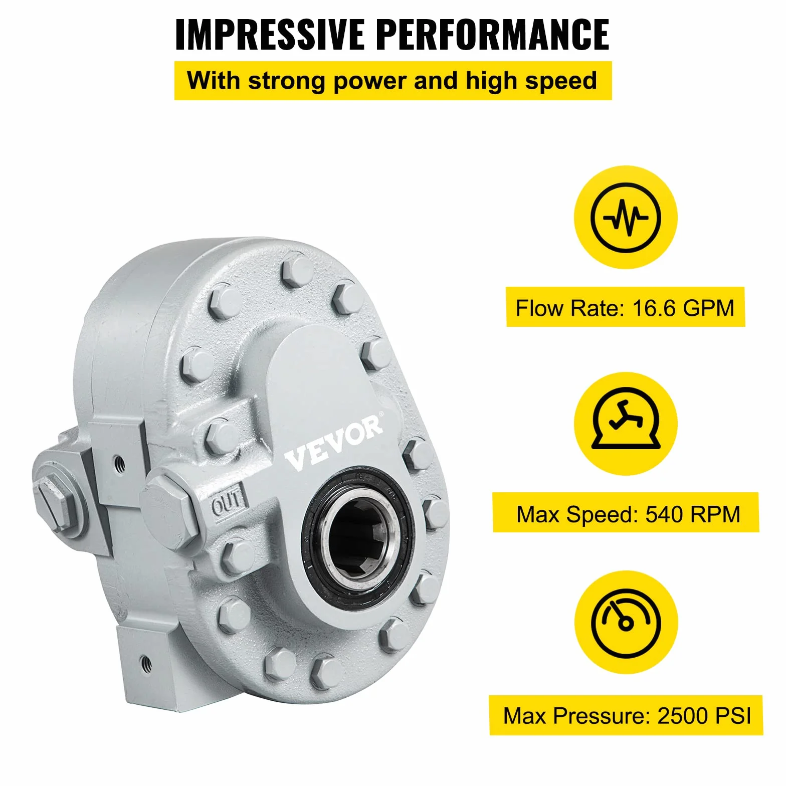 VEVOR Bomba hidráulica 16,6 GPM Motor hidráulico 540 RPM Divisor de troncos 2500 PSI Divisor hidráulico SAE 12 puertos de salida Bomba hidráulica para partidor de troncos para portón trasero de camión