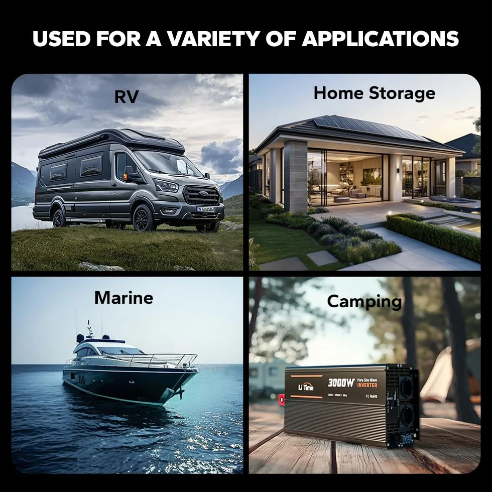 LiTime 3000W Inversor Sinsus Puro 12VDC a 230VAC Convertidor para Autocaravana, Camping, inversor de energía Solar con 2 Salidas AC, Pantalla de vigilancia con Pantalla de Estado en Tiempo Real