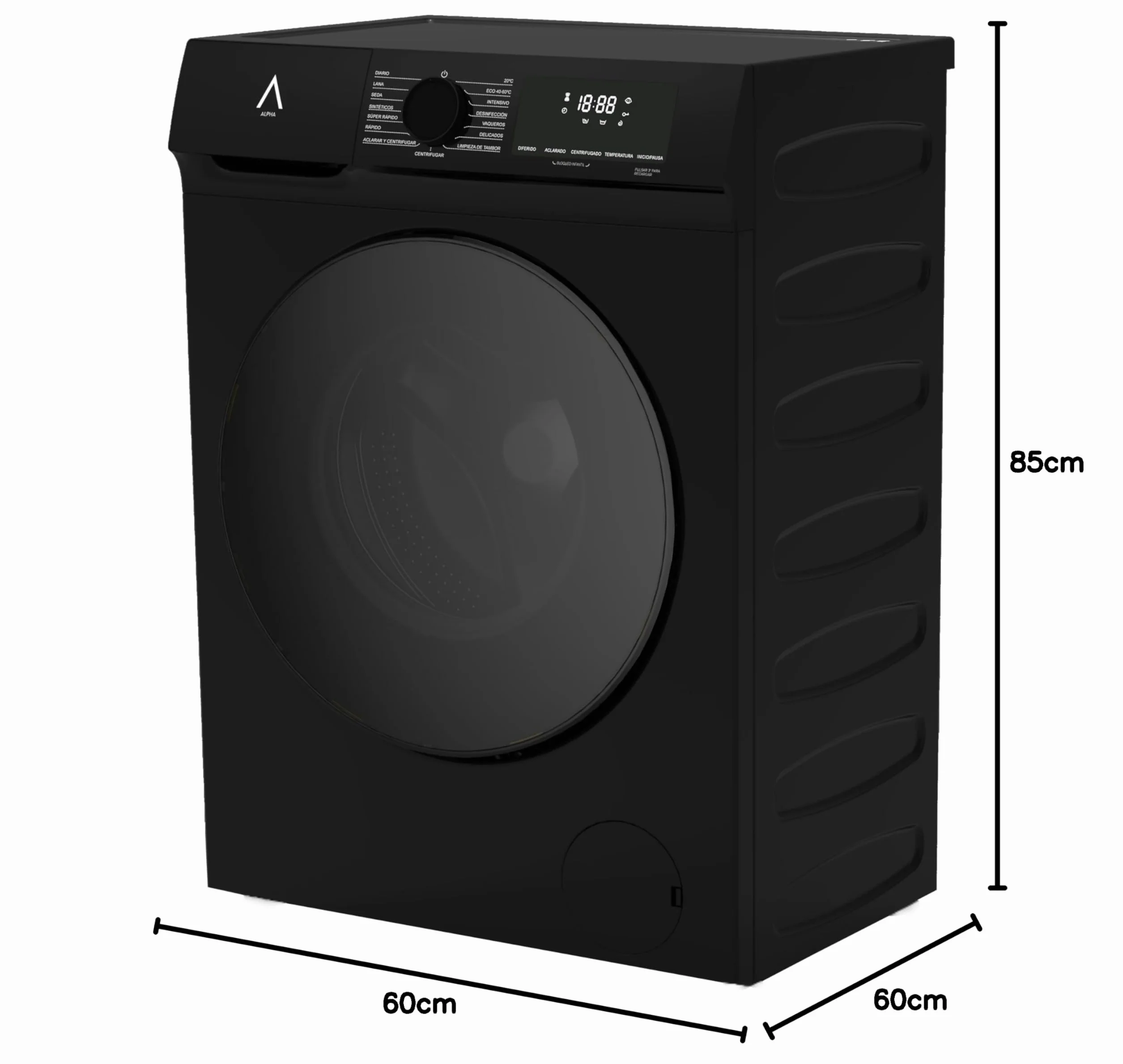 ALPHA Lavadora TITAN Elite-7, 7kg, 1200rpm, Eficiencia A, Negro Brillo